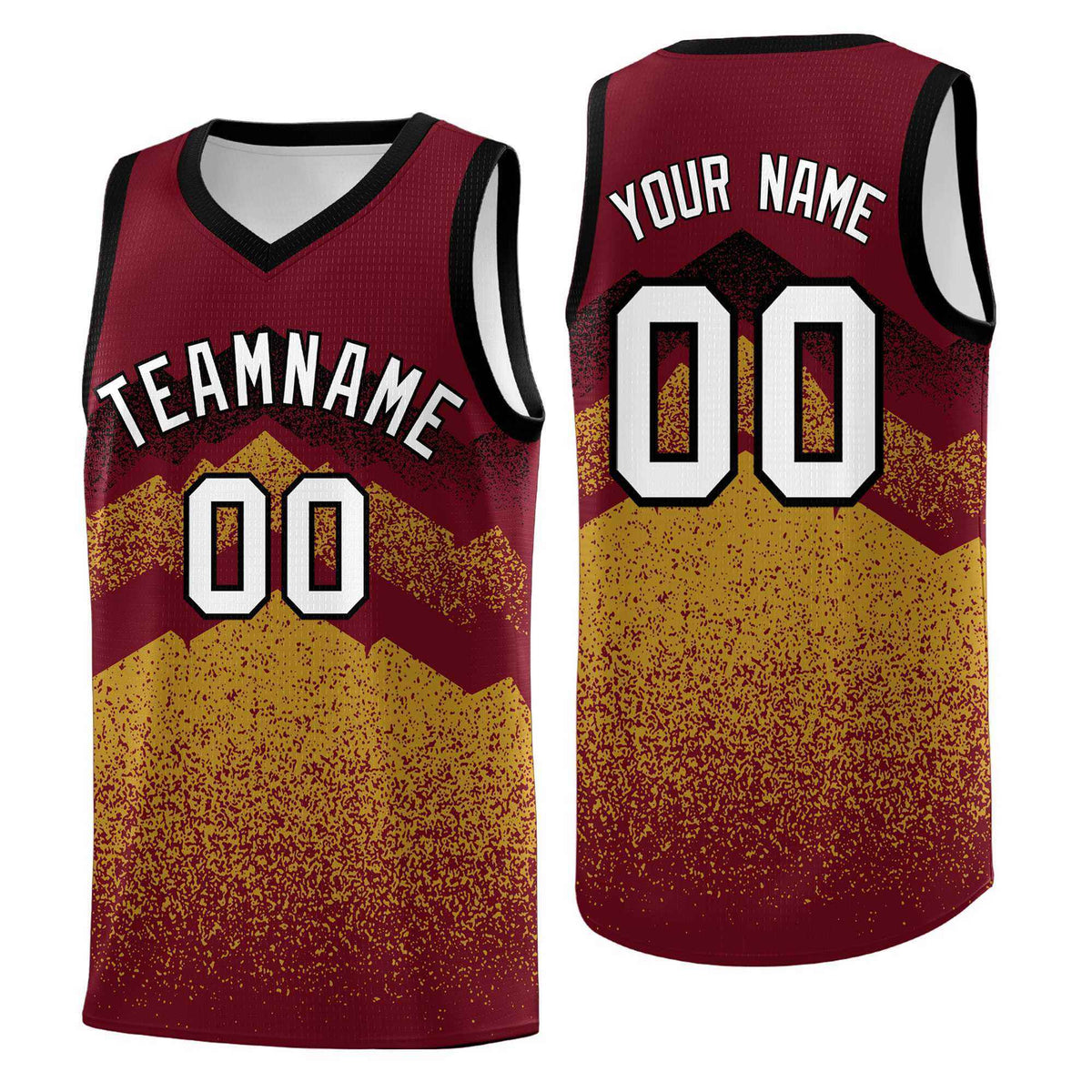 Personalized Youth Basketball Jerseys   Crimson Old Gold Gradient Mountain Design Uniforms