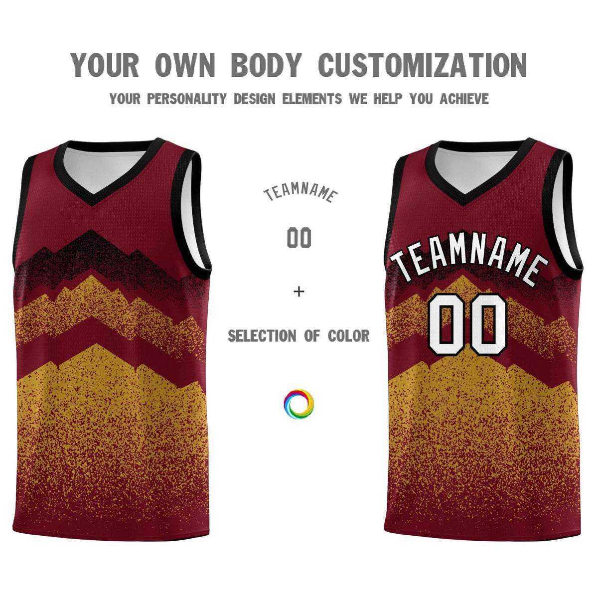 Personalized Youth Basketball Jerseys   Crimson Old Gold Gradient Mountain Design Uniforms