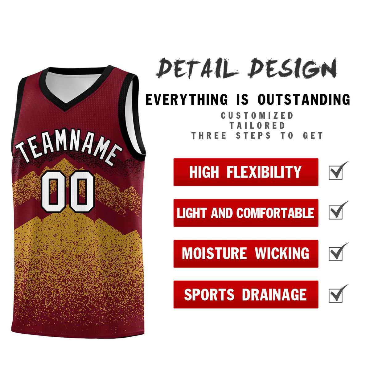 Personalized Youth Basketball Jerseys   Crimson Old Gold Gradient Mountain Design Uniforms