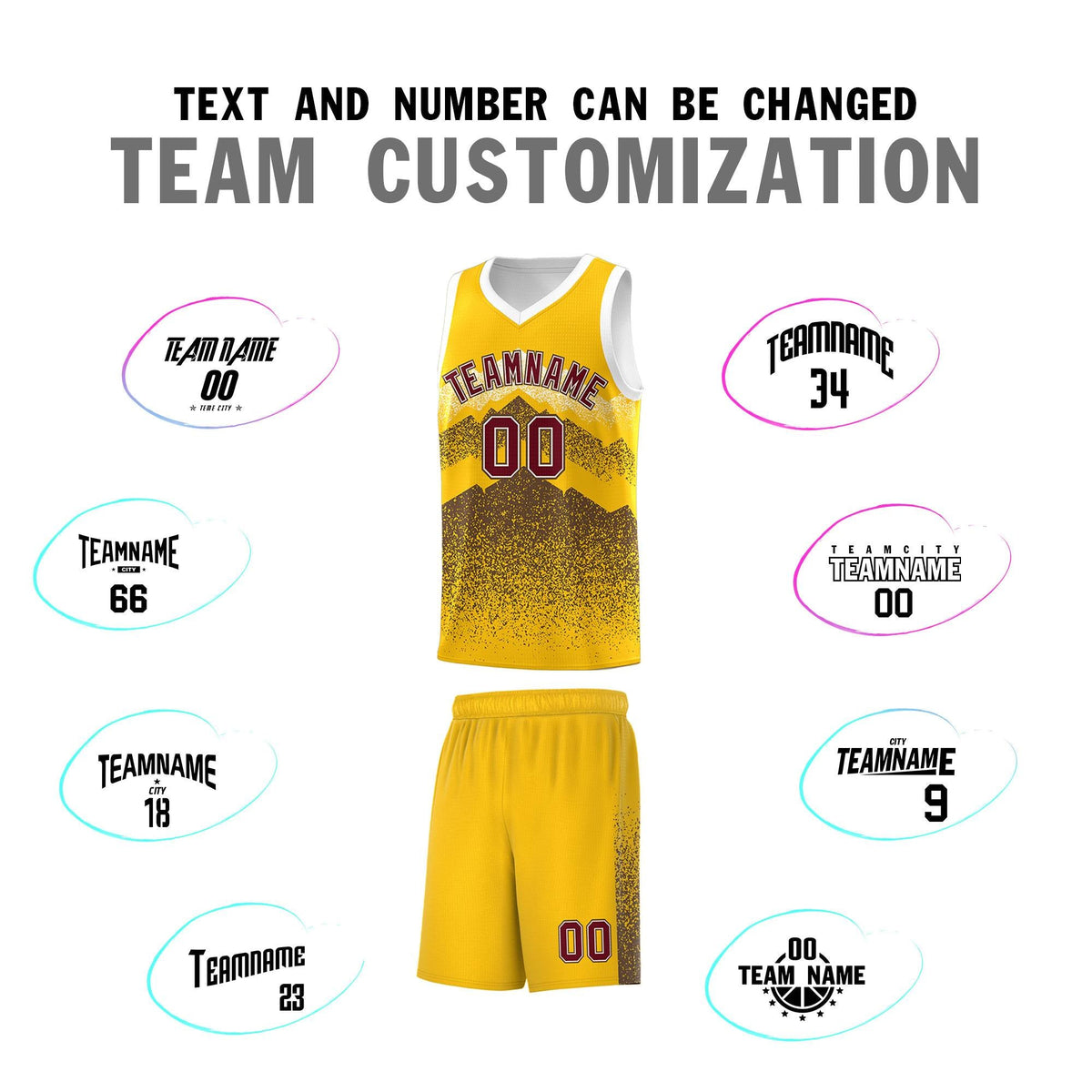 Custom Youth Basketball Jerseys Gold Coffee Gradient Mountain Design Uniforms