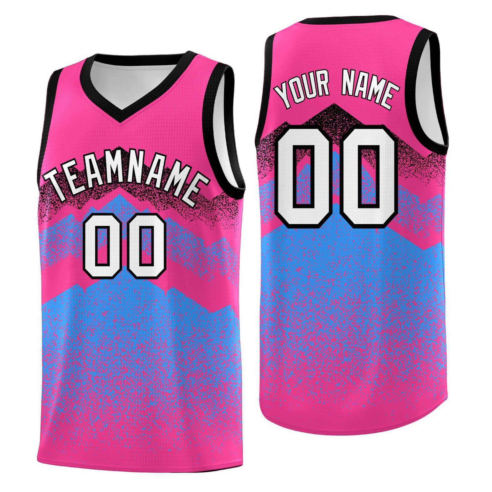 Personalized Youth Basketball Jerseys   Pink Powder Blue Gradient Mountain Design Uniforms