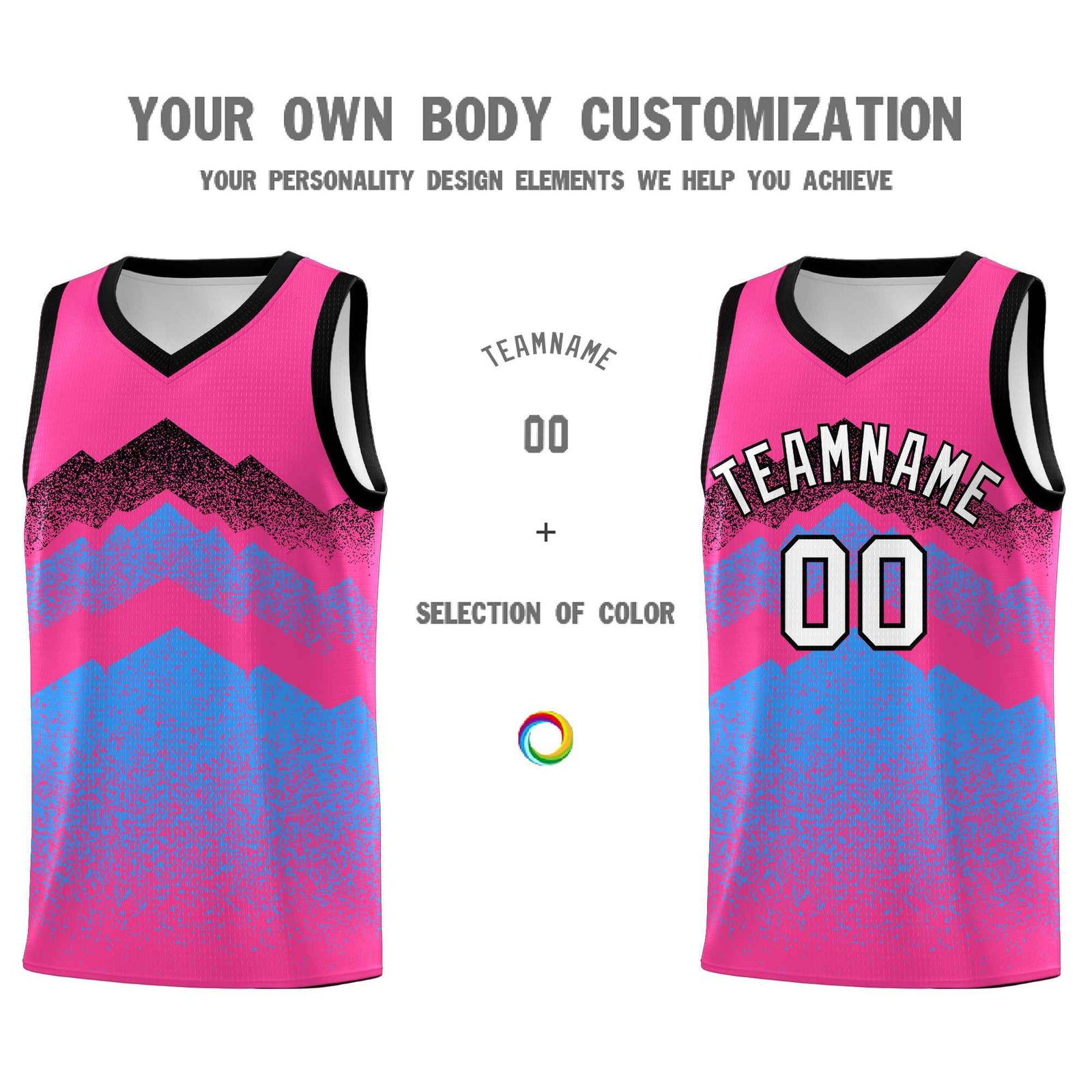 Personalized Youth Basketball Jerseys   Pink Powder Blue Gradient Mountain Design Uniforms