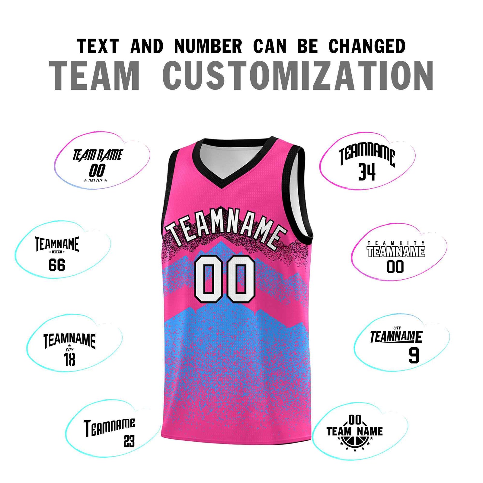 Personalized Youth Basketball Jerseys   Pink Powder Blue Gradient Mountain Design Uniforms