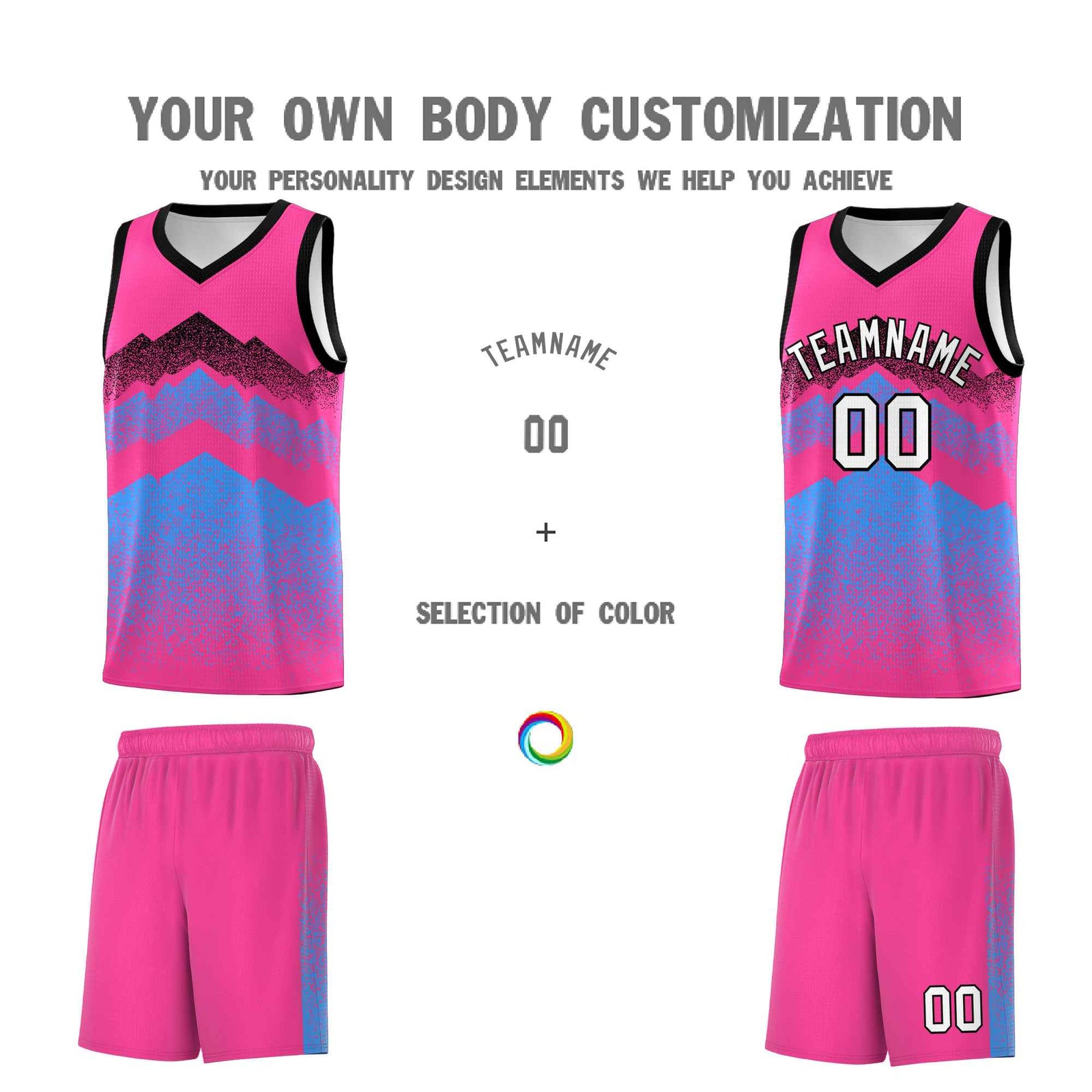 Personalized Youth Basketball Jerseys   Pink Powder Blue Gradient Mountain Design Uniforms