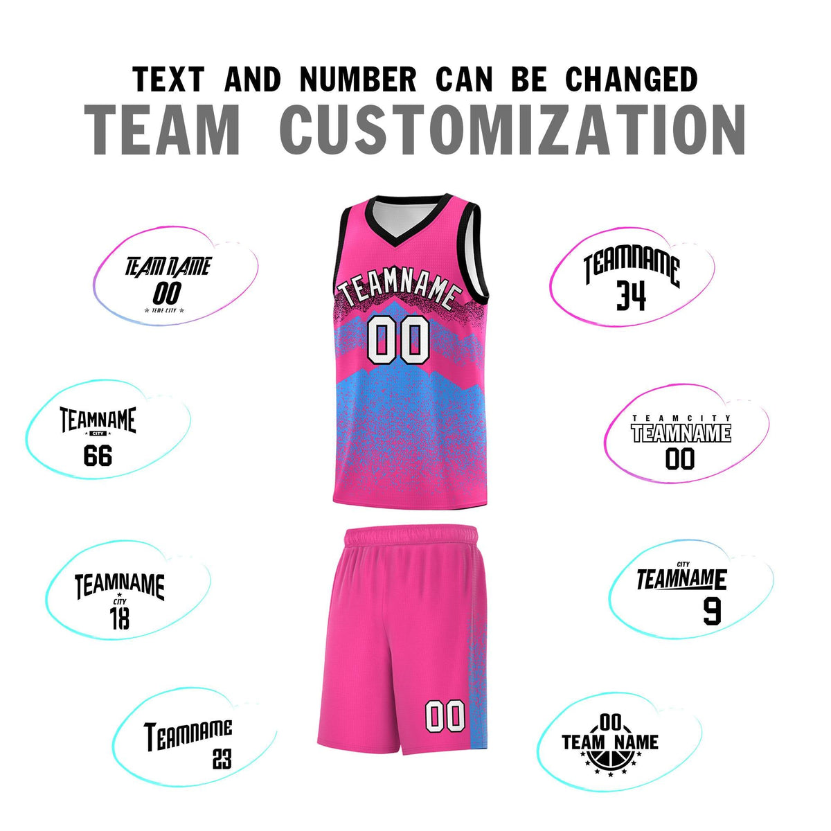Personalized Youth Basketball Jerseys   Pink Powder Blue Gradient Mountain Design Uniforms