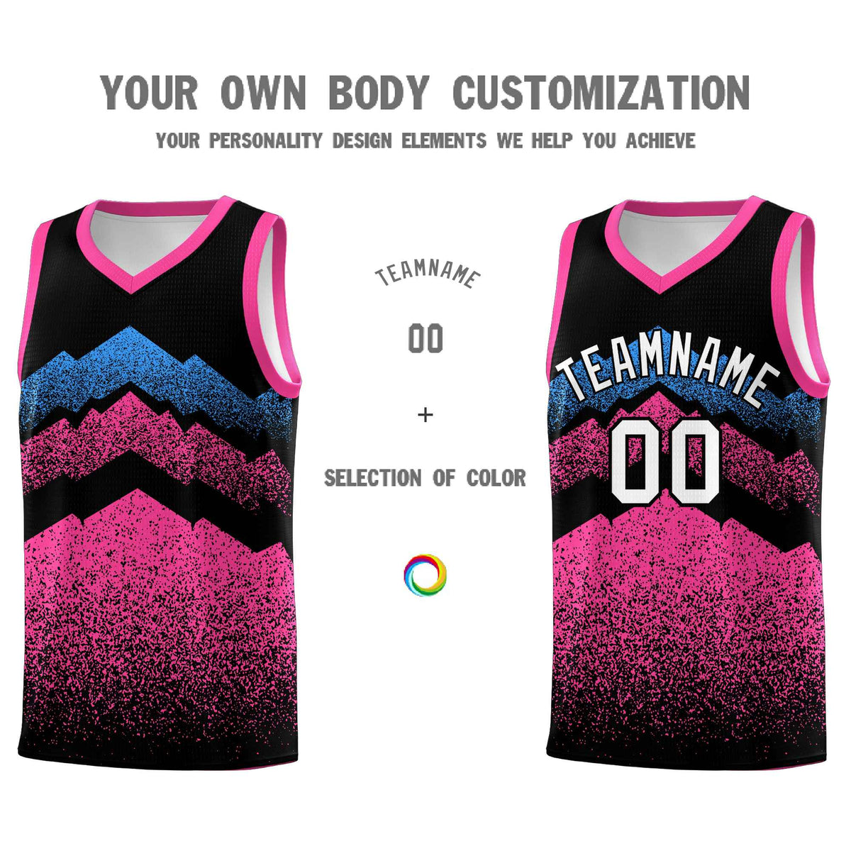 Personalized Youth Basketball Jerseys   Black Pink Gradient Mountain Design Uniforms