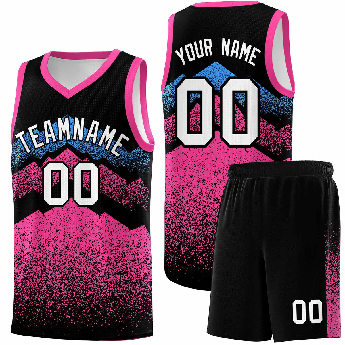 Personalized Youth Basketball Jerseys   Black Pink Gradient Mountain Design Uniforms
