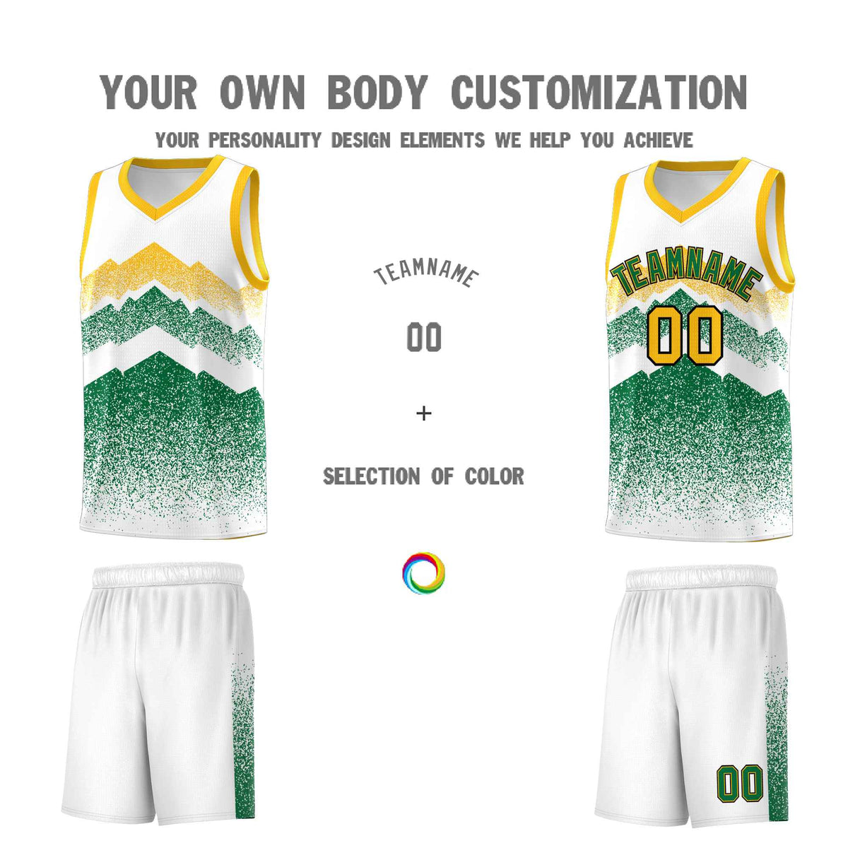 Personalized Youth Basketball Jerseys   White Kelly Green Gradient Mountain Design Uniforms