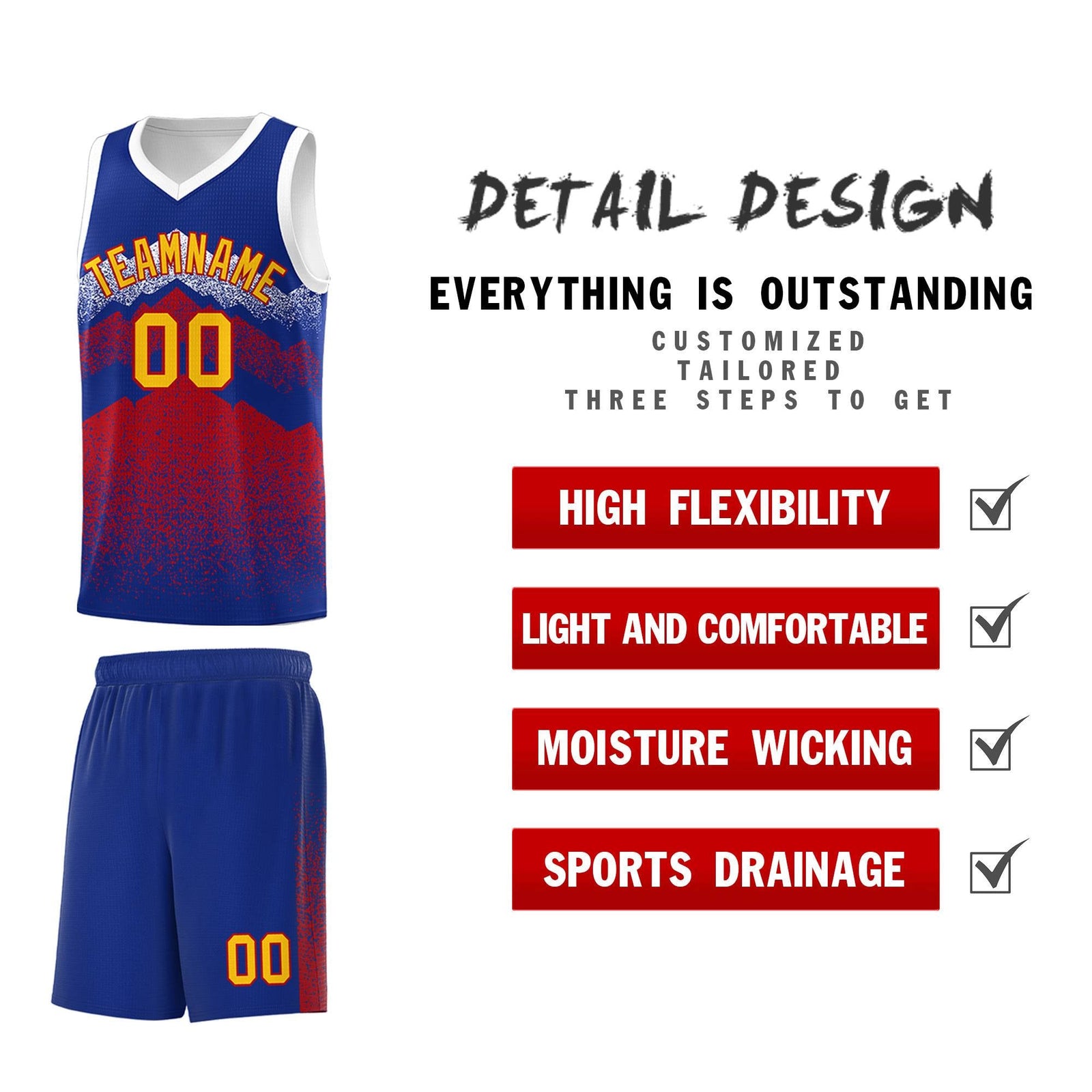Personalized Youth Basketball Jerseys   Royal Red Gradient Mountain Design Uniforms