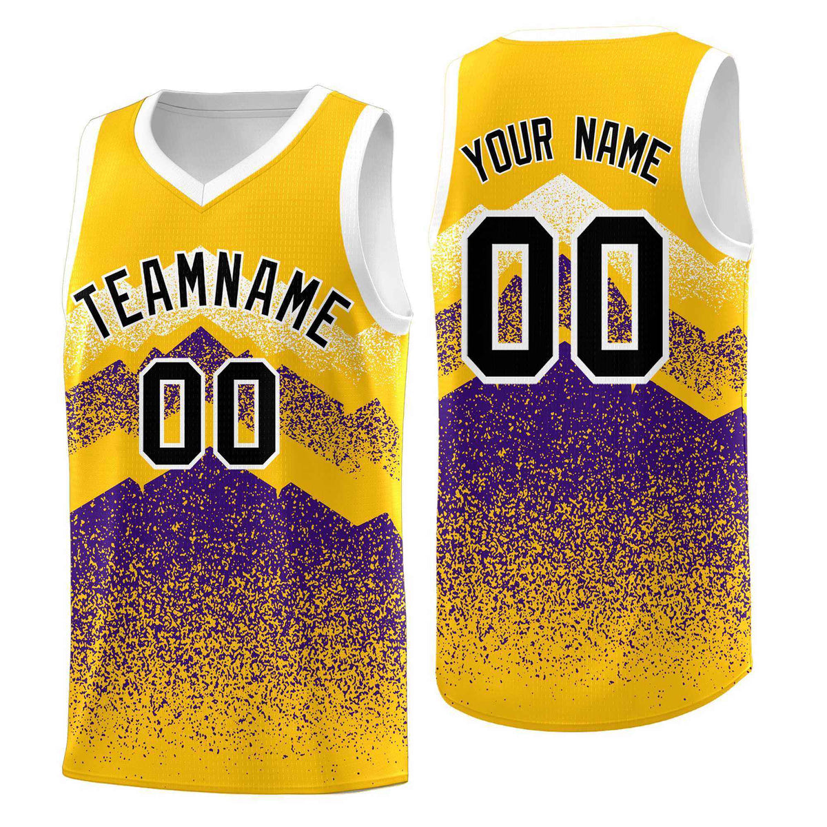 Custom Youth Basketball Jerseys Gold Purple Gradient Mountain Design Uniforms