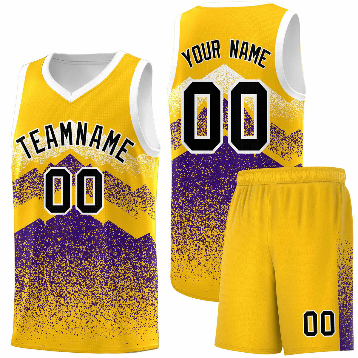Custom Youth Basketball Jerseys Gold Purple Gradient Mountain Design Uniforms