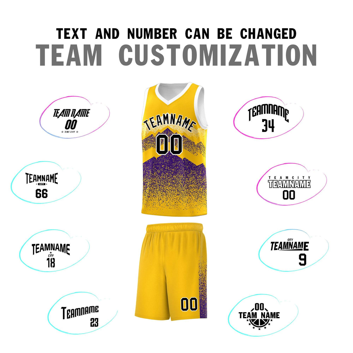 Custom Youth Basketball Jerseys Gold Purple Gradient Mountain Design Uniforms