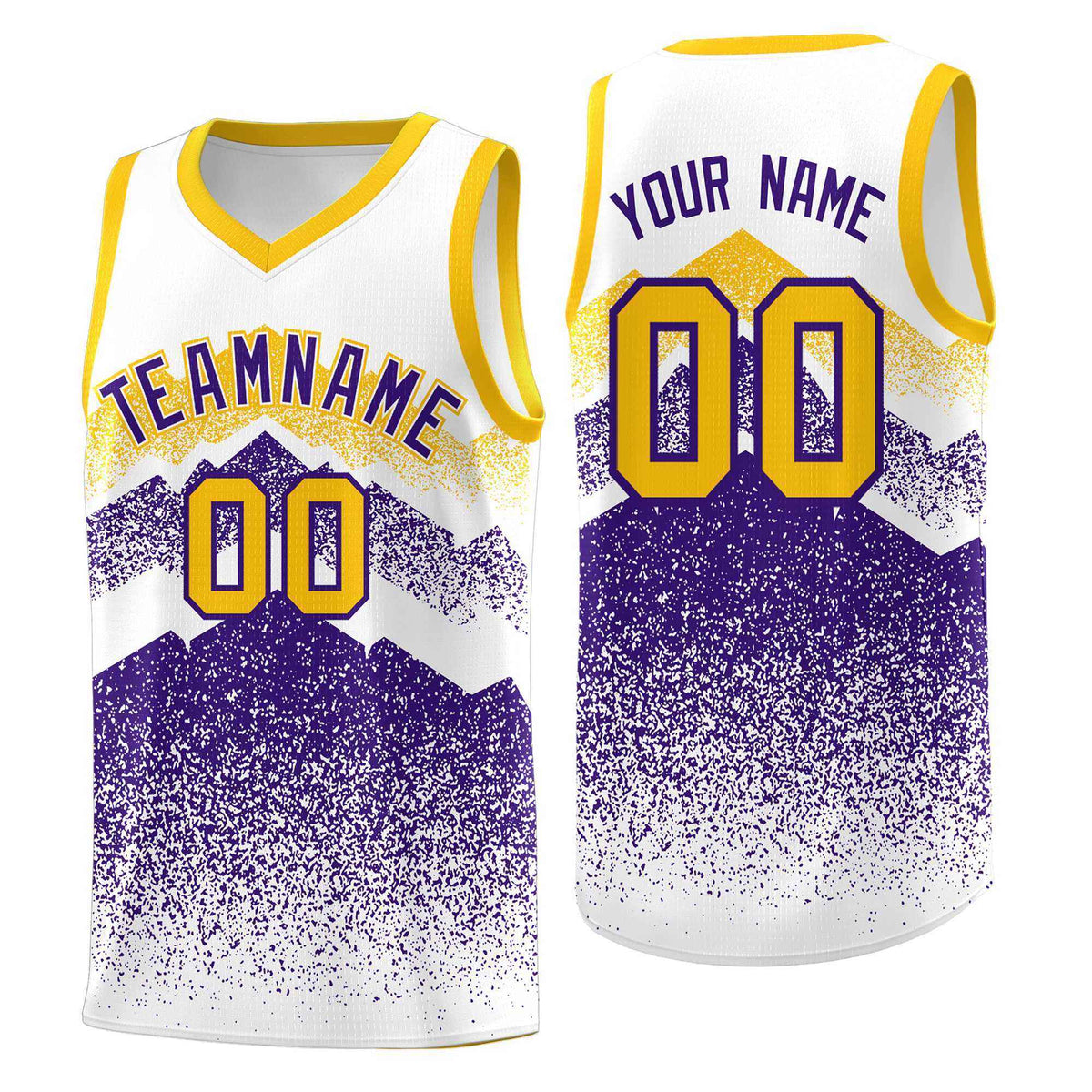 Custom Youth Basketball Jerseys White Purple Gradient Mountain Design Uniforms