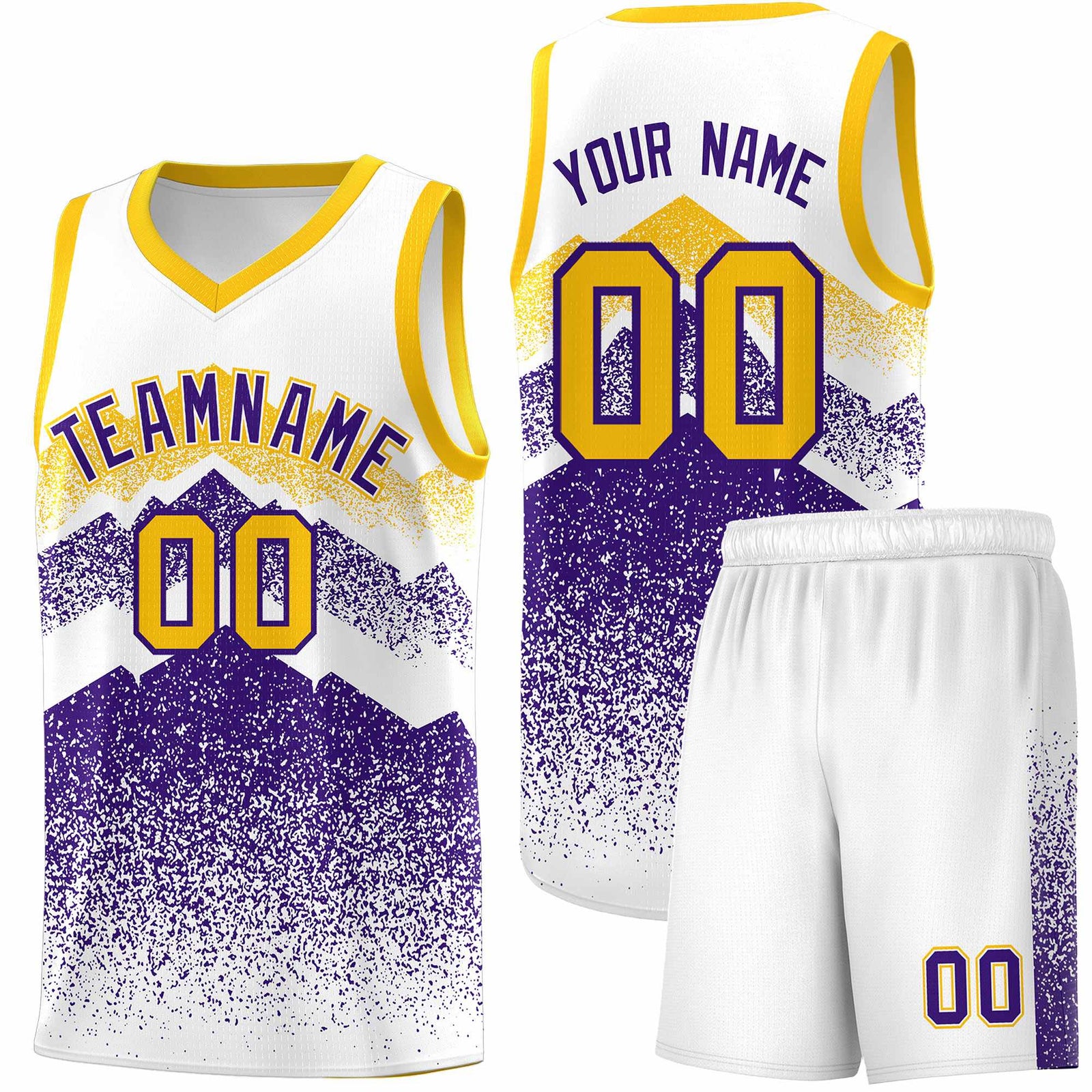 Custom Youth Basketball Jerseys White Purple Gradient Mountain Design Uniforms