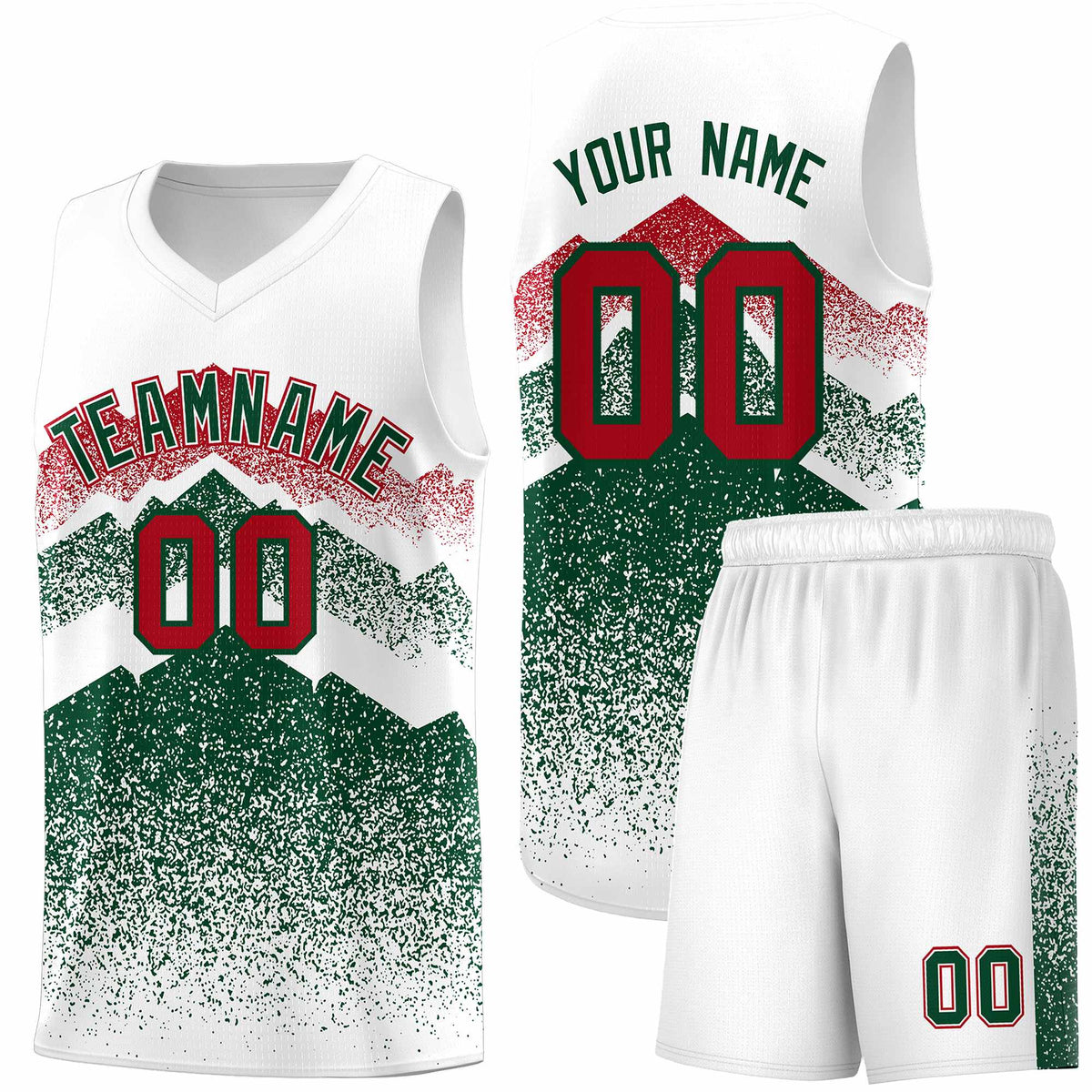Custom Youth Basketball Jerseys White Green Gradient Mountain Design Uniforms