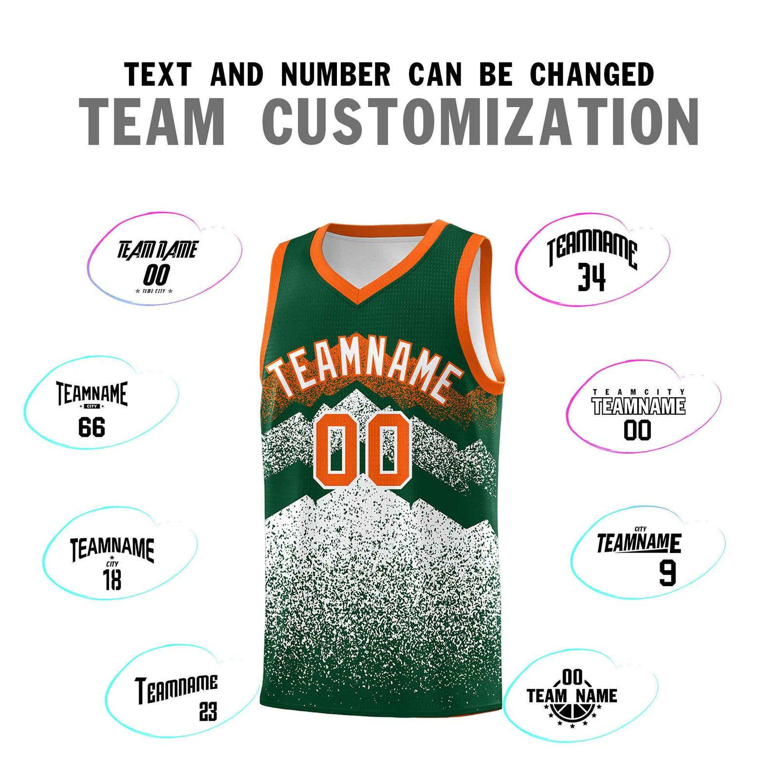 Personalized Youth Basketball Jerseys   Green White Gradient Mountain Design Uniforms