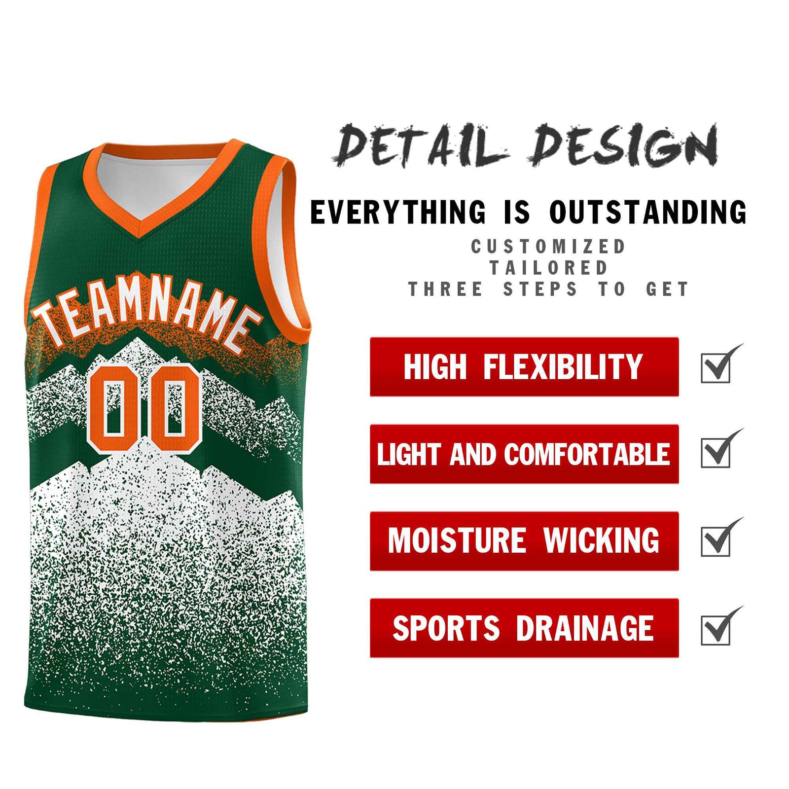 Personalized Youth Basketball Jerseys   Green White Gradient Mountain Design Uniforms
