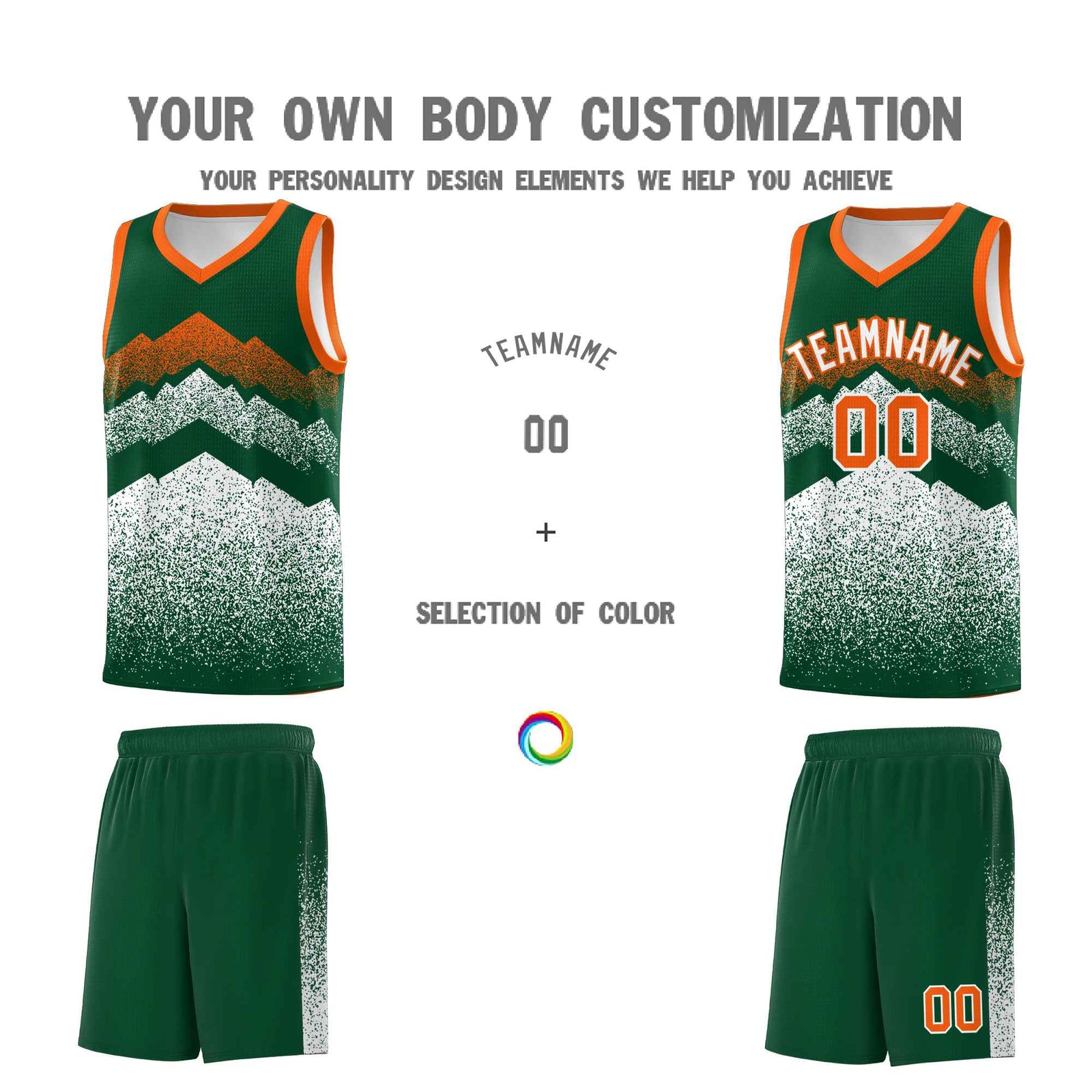 Personalized Youth Basketball Jerseys   Green White Gradient Mountain Design Uniforms