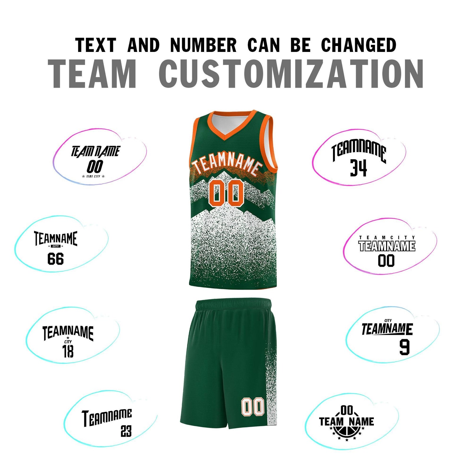 Personalized Youth Basketball Jerseys   Green White Gradient Mountain Design Uniforms