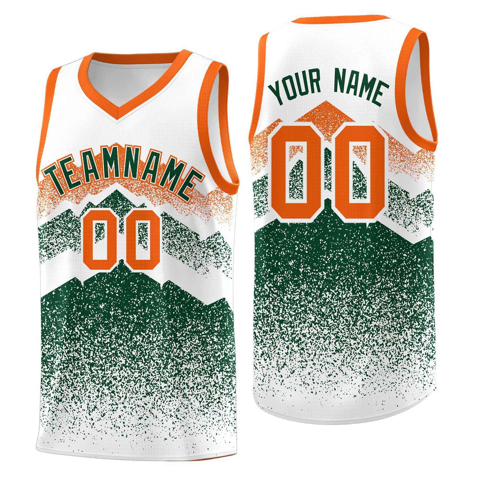 Custom Youth Basketball Jerseys White Green Gradient Mountain Design Uniforms