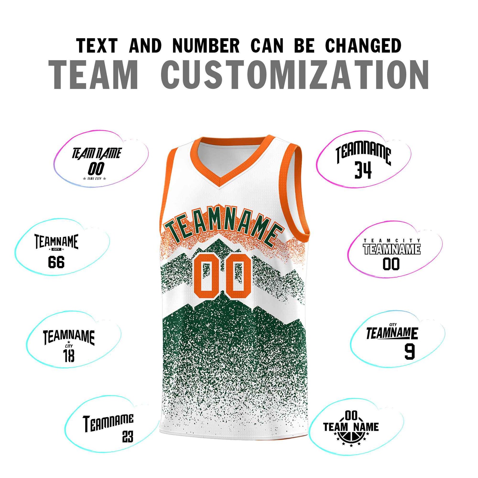 Custom Youth Basketball Jerseys White Green Gradient Mountain Design Uniforms
