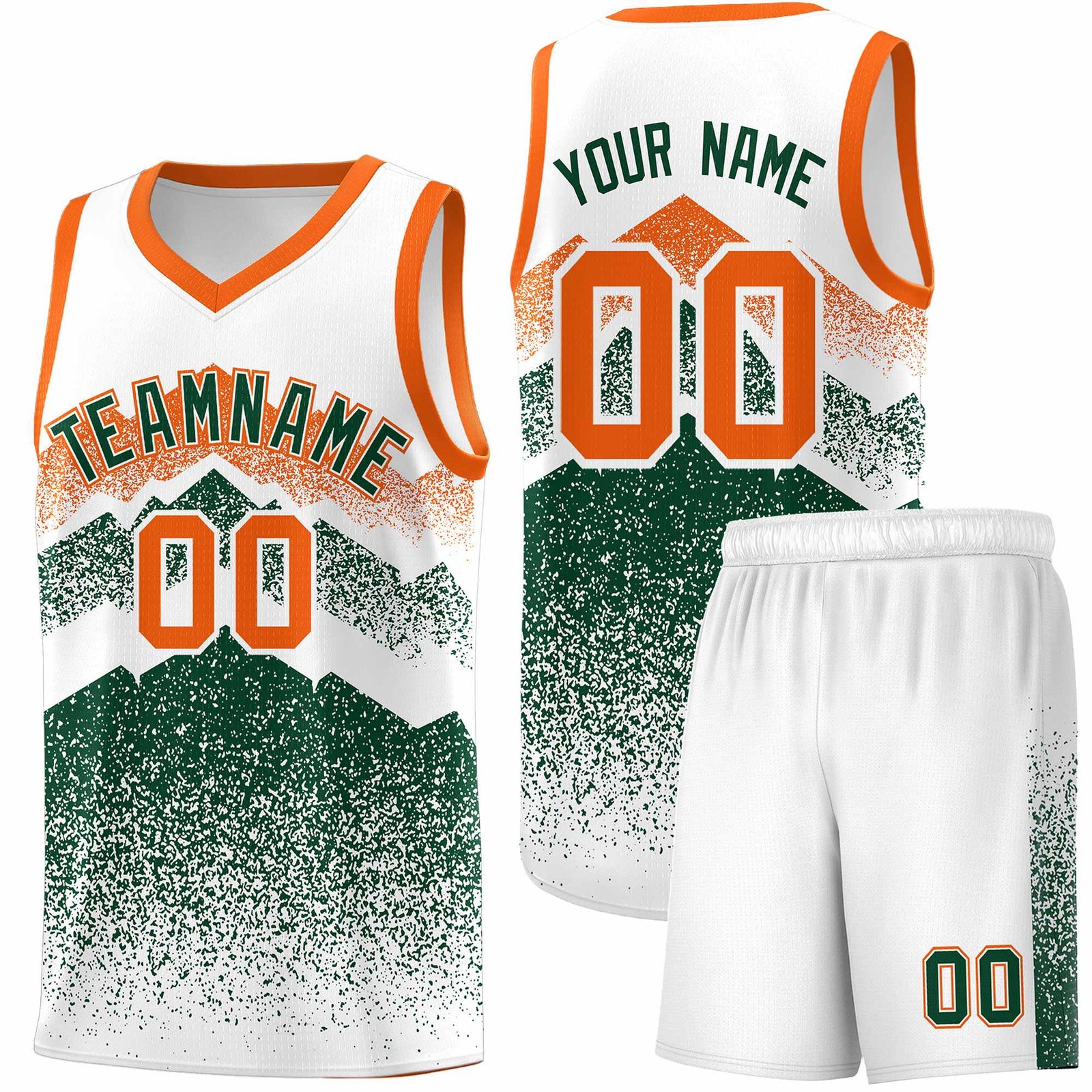 Custom Youth Basketball Jerseys White Green Gradient Mountain Design Uniforms
