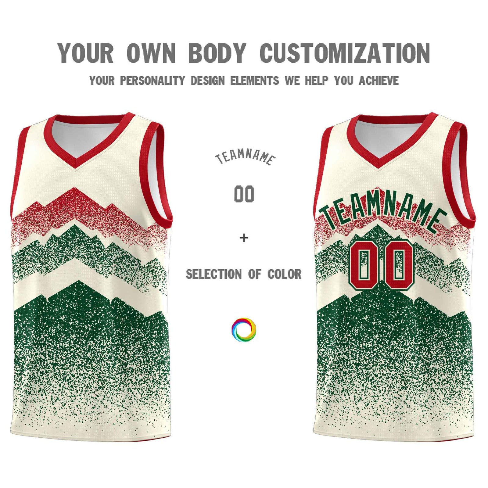 Personalized Youth Basketball Jerseys   Cream Green Gradient Mountain Design Uniforms