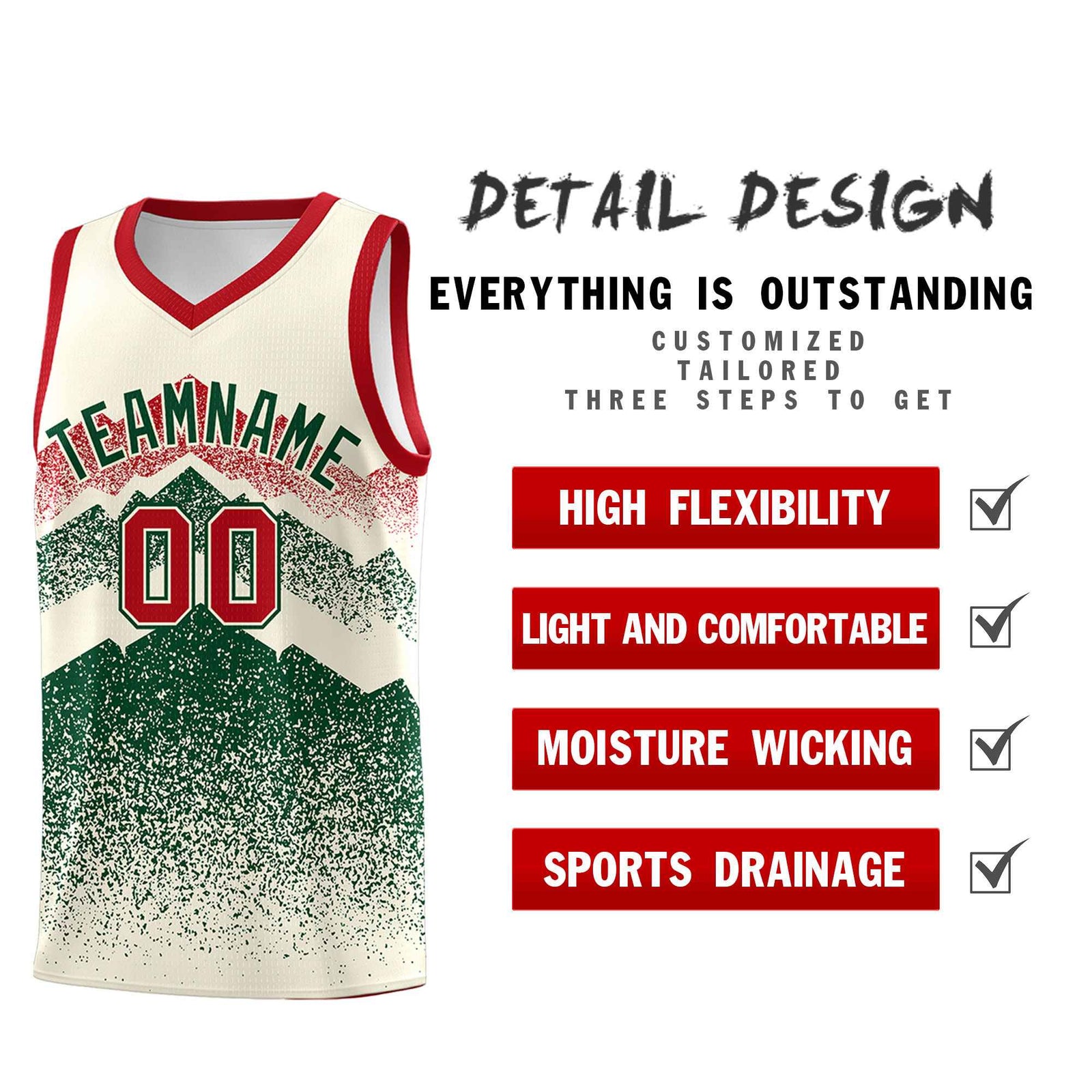 Personalized Youth Basketball Jerseys   Cream Green Gradient Mountain Design Uniforms