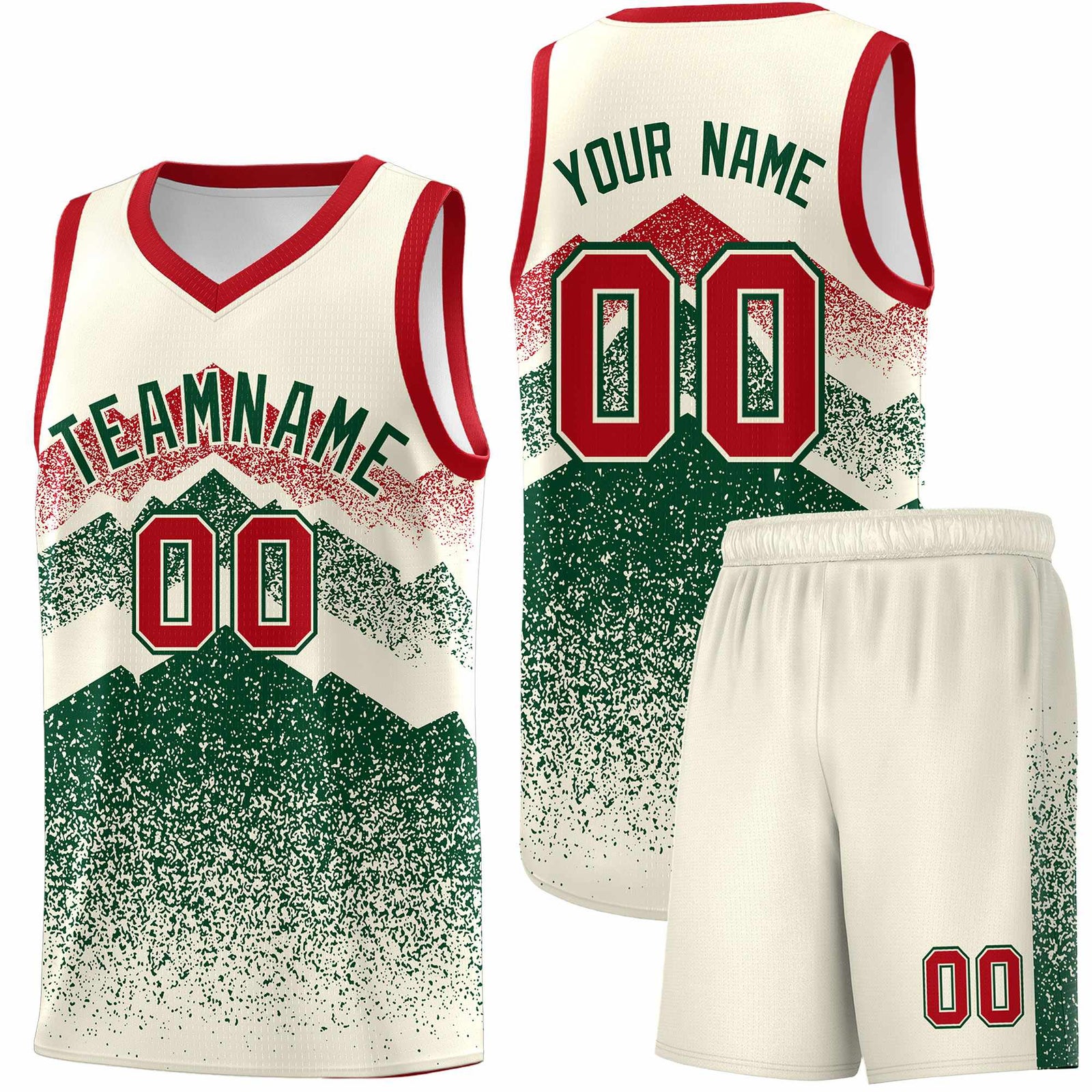 Personalized Youth Basketball Jerseys   Cream Green Gradient Mountain Design Uniforms
