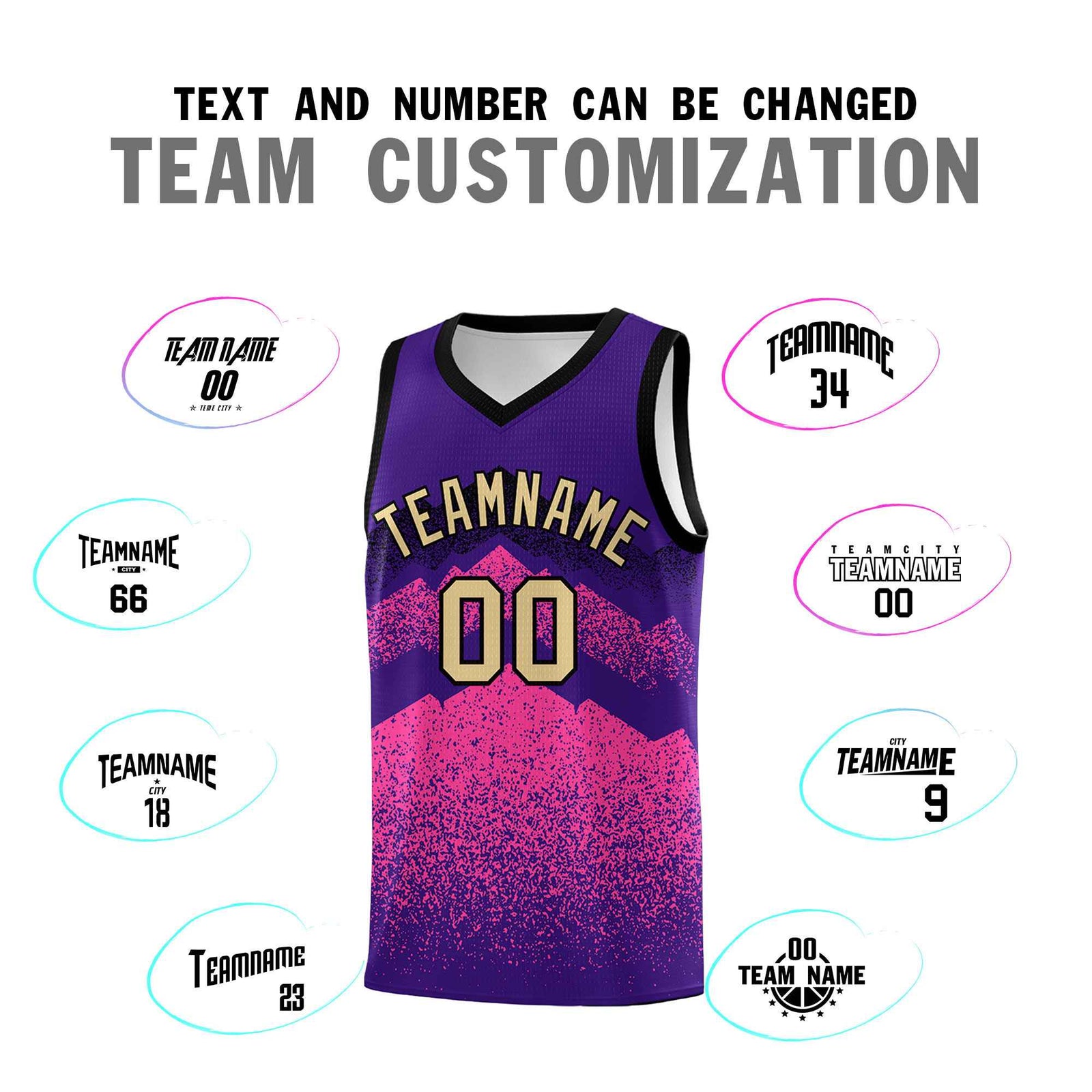 Custom Youth Basketball Jerseys Purple Pink Gradient Mountain Design Uniforms
