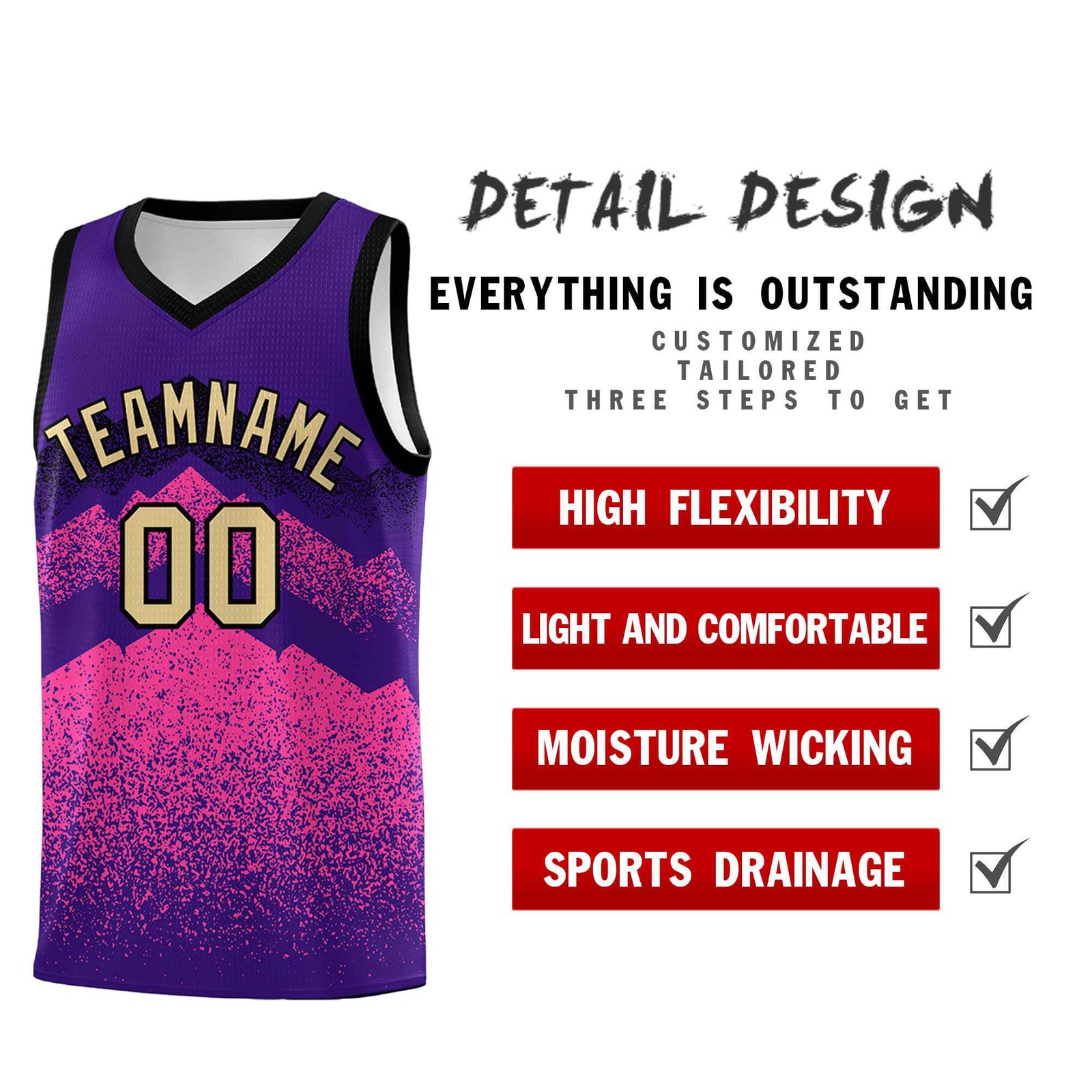 Custom Youth Basketball Jerseys Purple Pink Gradient Mountain Design Uniforms