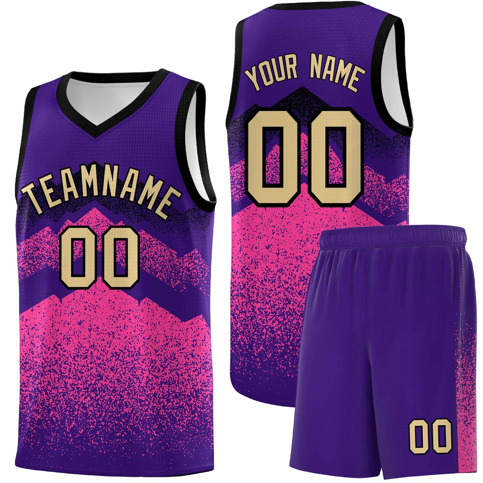 Custom Youth Basketball Jerseys Purple Pink Gradient Mountain Design Uniforms
