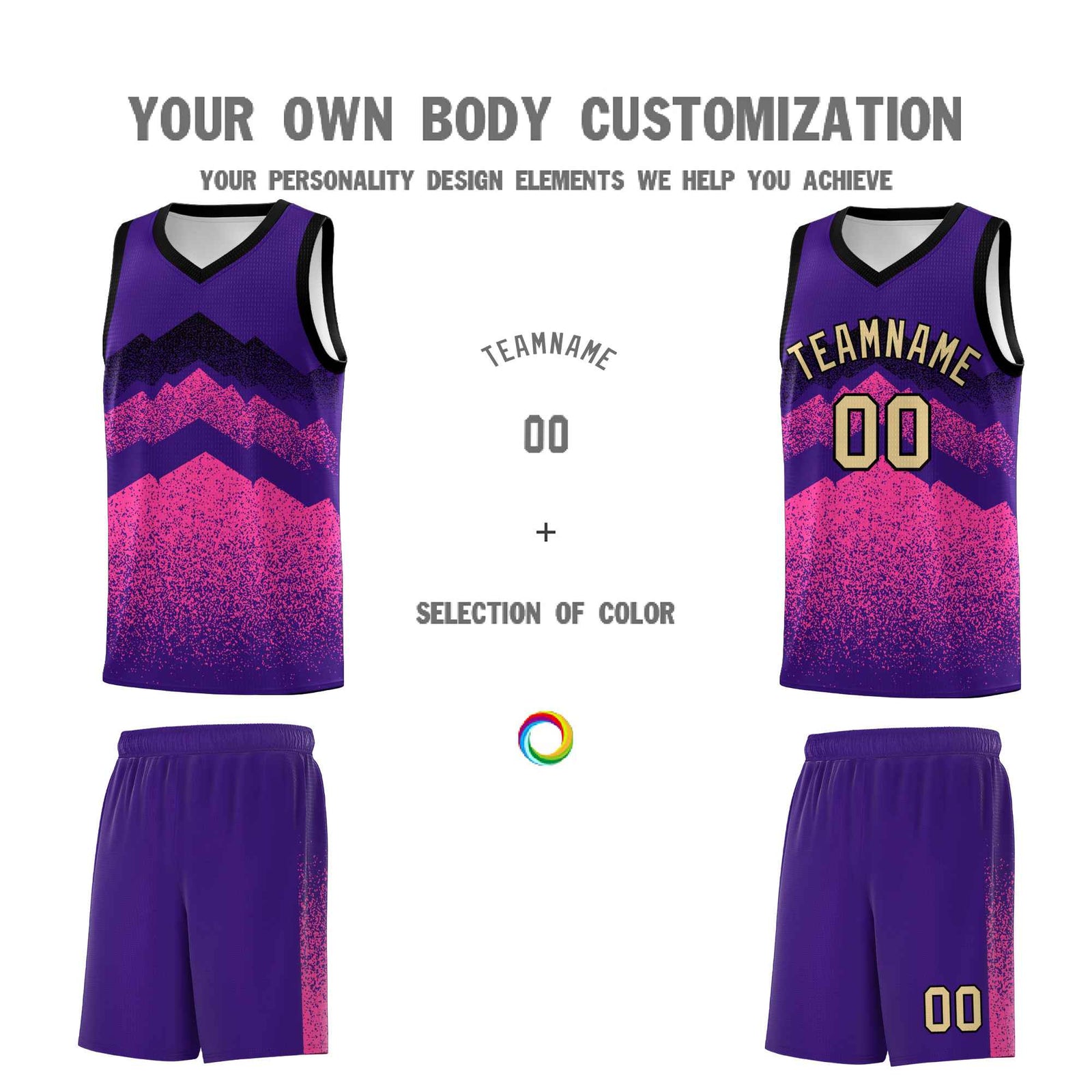Custom Youth Basketball Jerseys Purple Pink Gradient Mountain Design Uniforms
