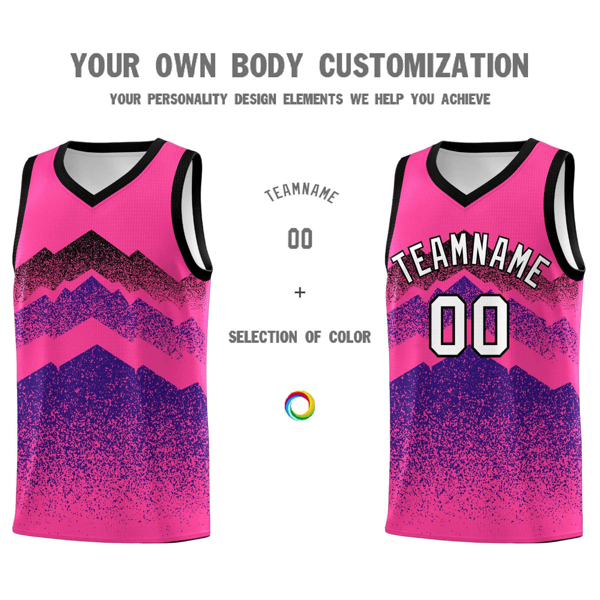 Personalized Youth Basketball Jerseys   Pink Purple Gradient Mountain Design Uniforms