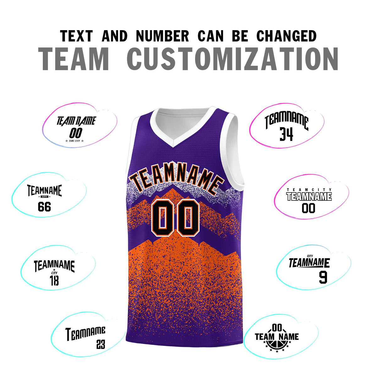 Custom Youth Basketball Jerseys Purple Orange Gradient Mountain Design Uniforms