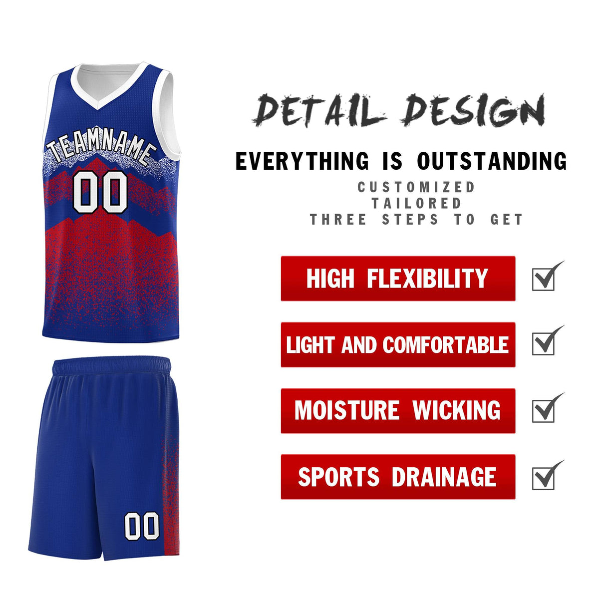 Personalized Youth Basketball Jerseys   Royal Red Gradient Mountain Design Uniforms