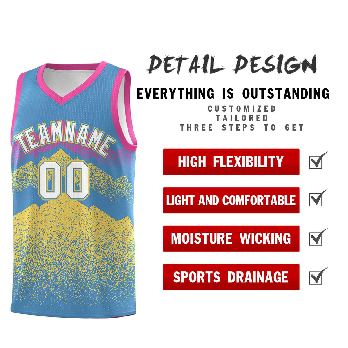 Personalized Youth Basketball Jerseys   Light Blue Khaki Gradient Mountain Design Uniforms