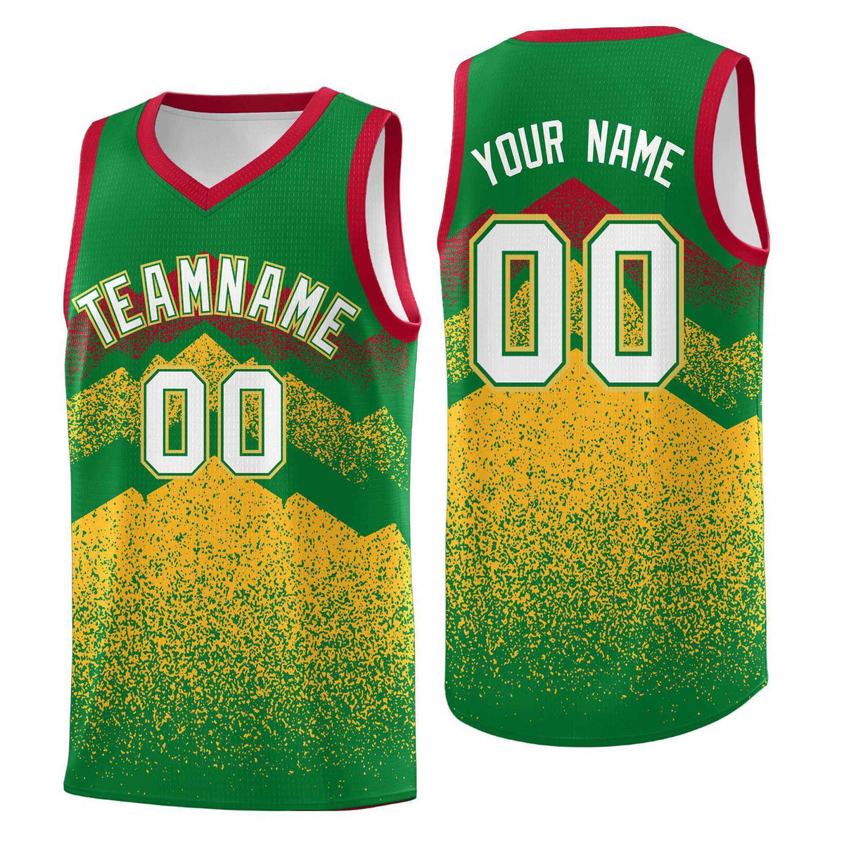 Custom Youth Basketball Jerseys Kelly Green Gold Gradient Mountain Design Uniforms