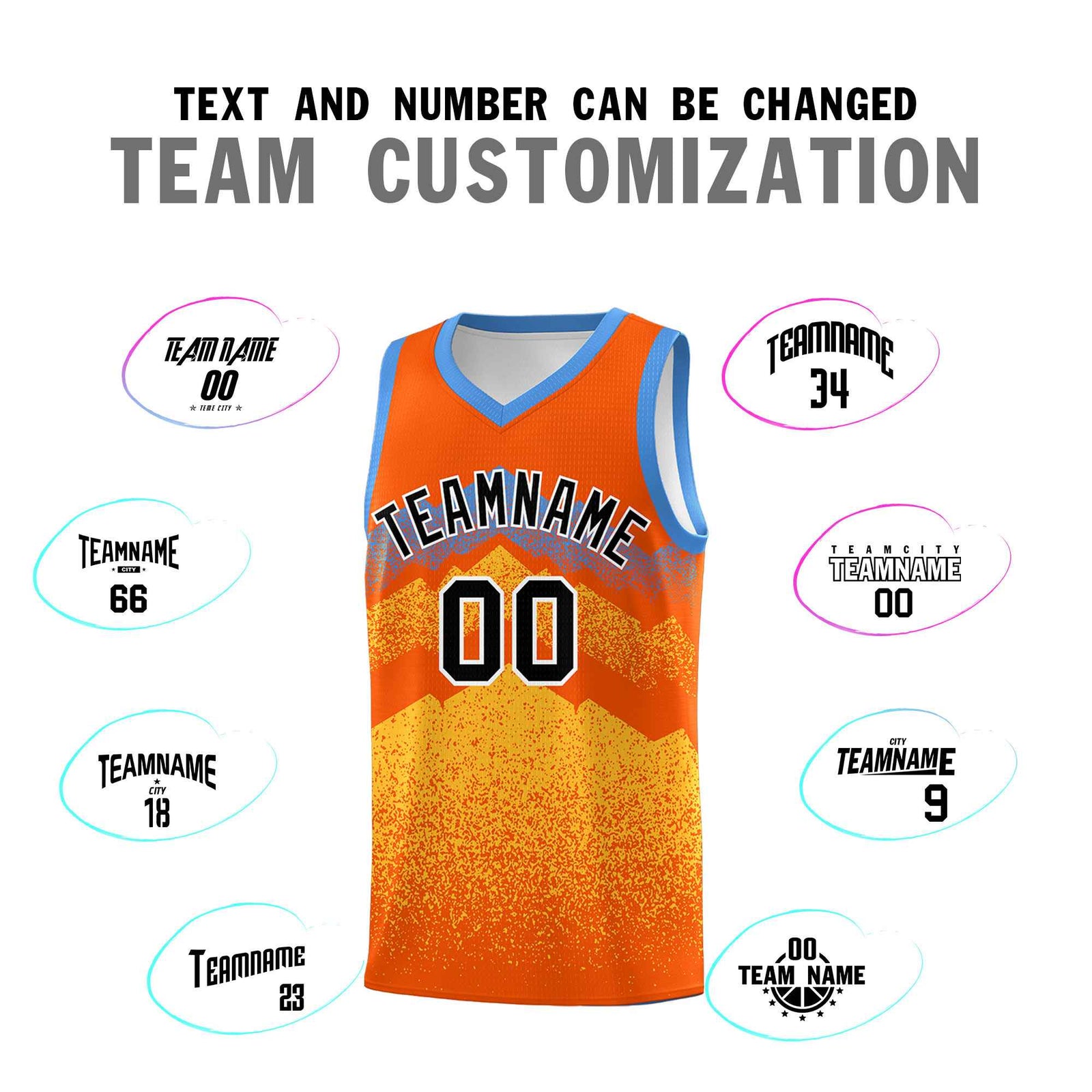 Custom Youth Basketball Jerseys Orange Gold Gradient Mountain Design Uniforms