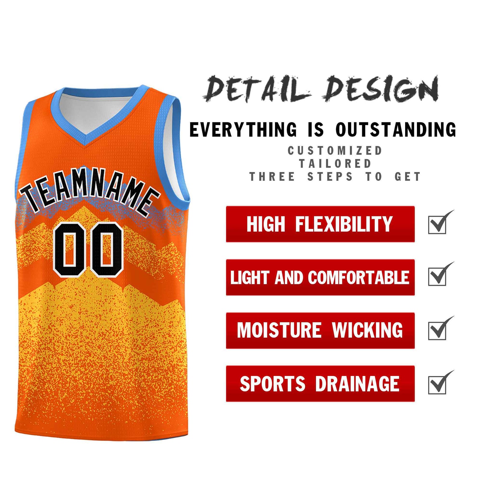 Custom Youth Basketball Jerseys Orange Gold Gradient Mountain Design Uniforms