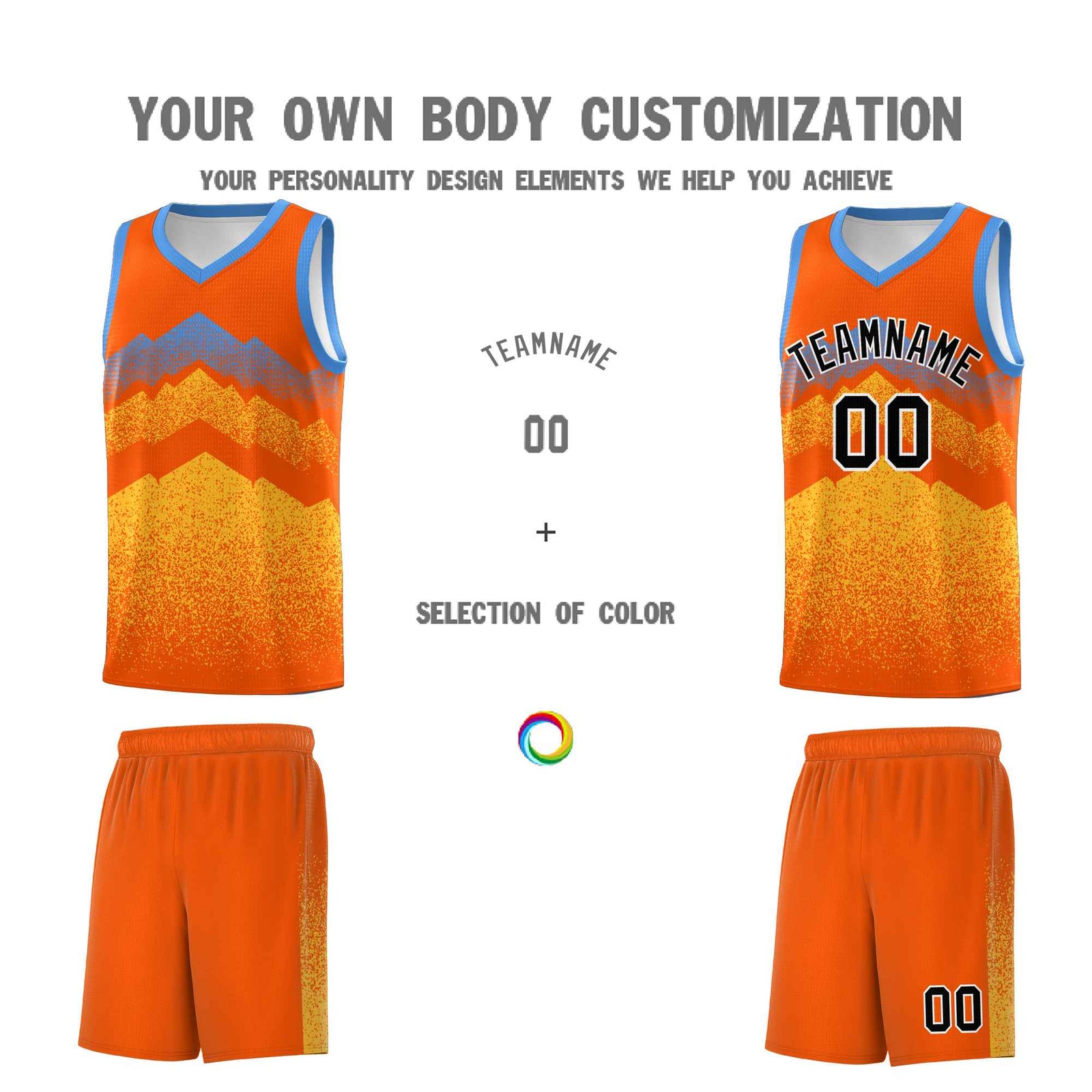 Custom Youth Basketball Jerseys Orange Gold Gradient Mountain Design Uniforms
