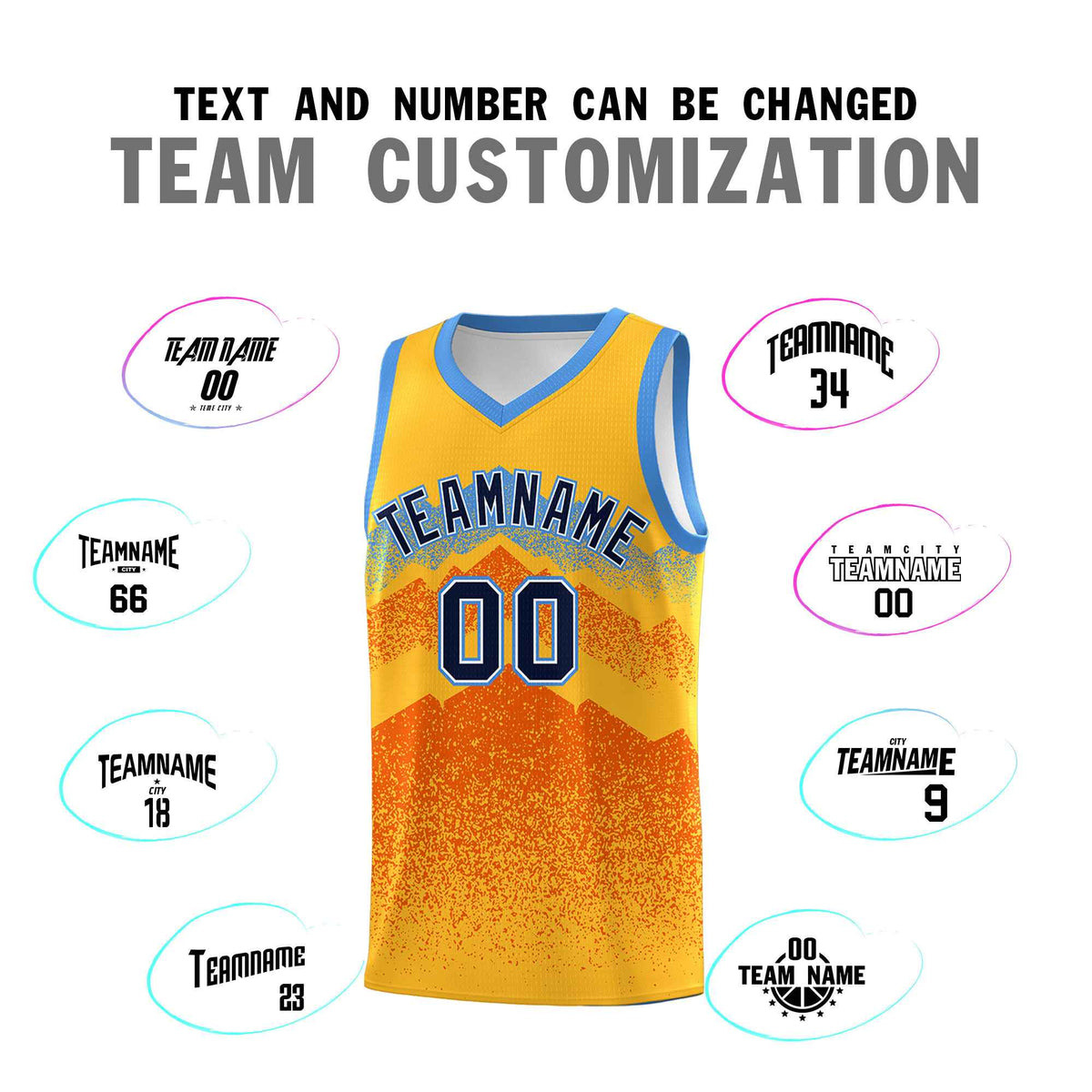 Custom Youth Basketball Jerseys Gold Orange Gradient Mountain Design Uniforms