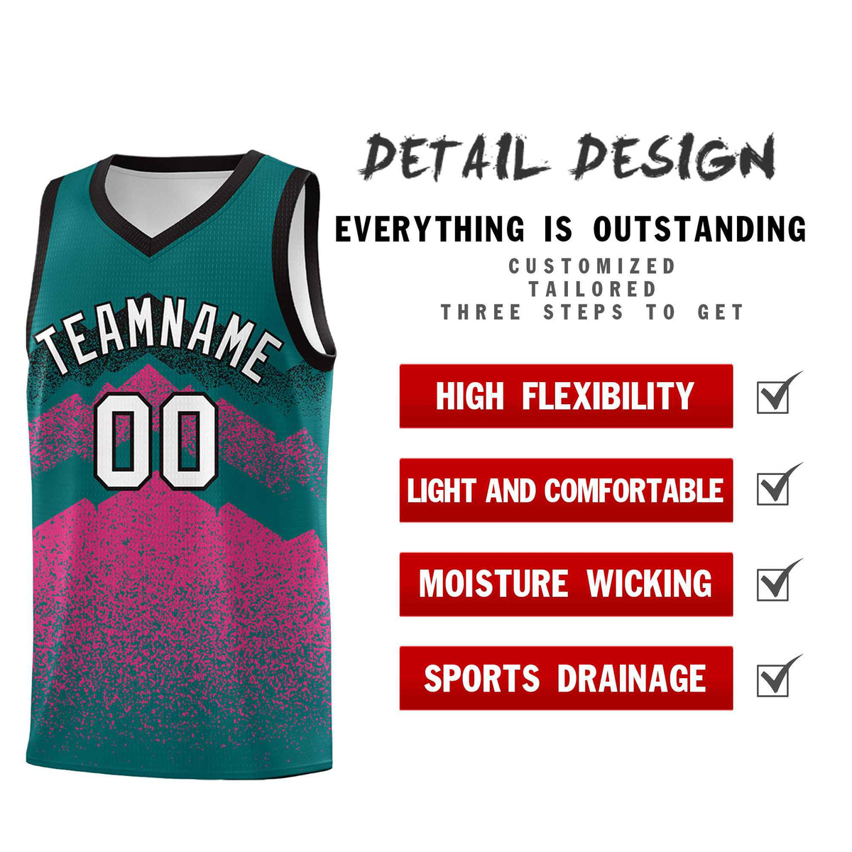 Custom Youth Basketball Jerseys Midnight Green Pink Gradient Mountain Design Uniforms