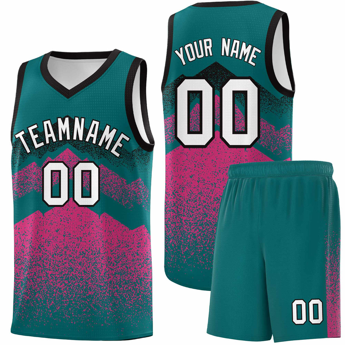 Custom Youth Basketball Jerseys Midnight Green Pink Gradient Mountain Design Uniforms