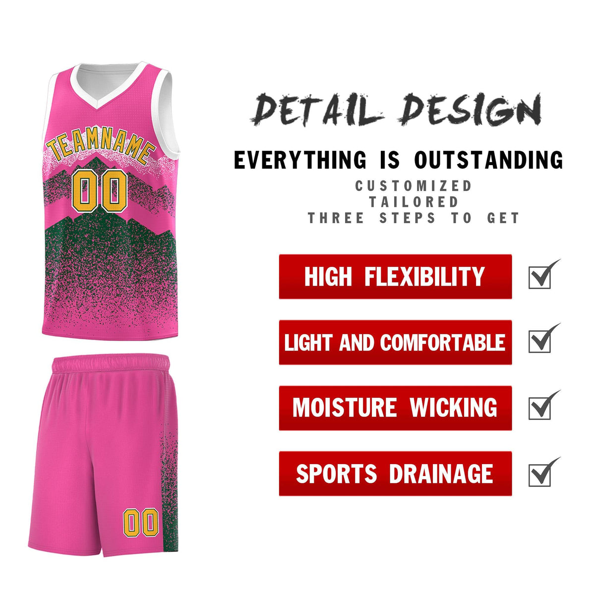 Personalized Youth Basketball Jerseys   Pink Green Gradient Mountain Design Uniforms