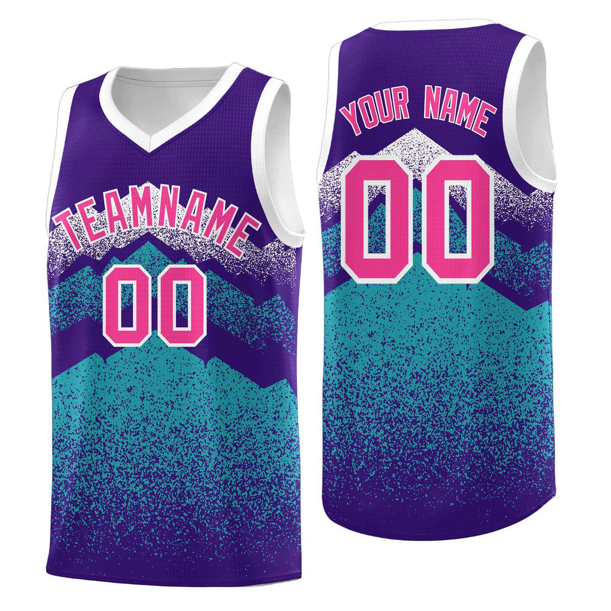 Personalized Youth Basketball Jerseys   Purple Aqua Gradient Mountain Design Uniforms
