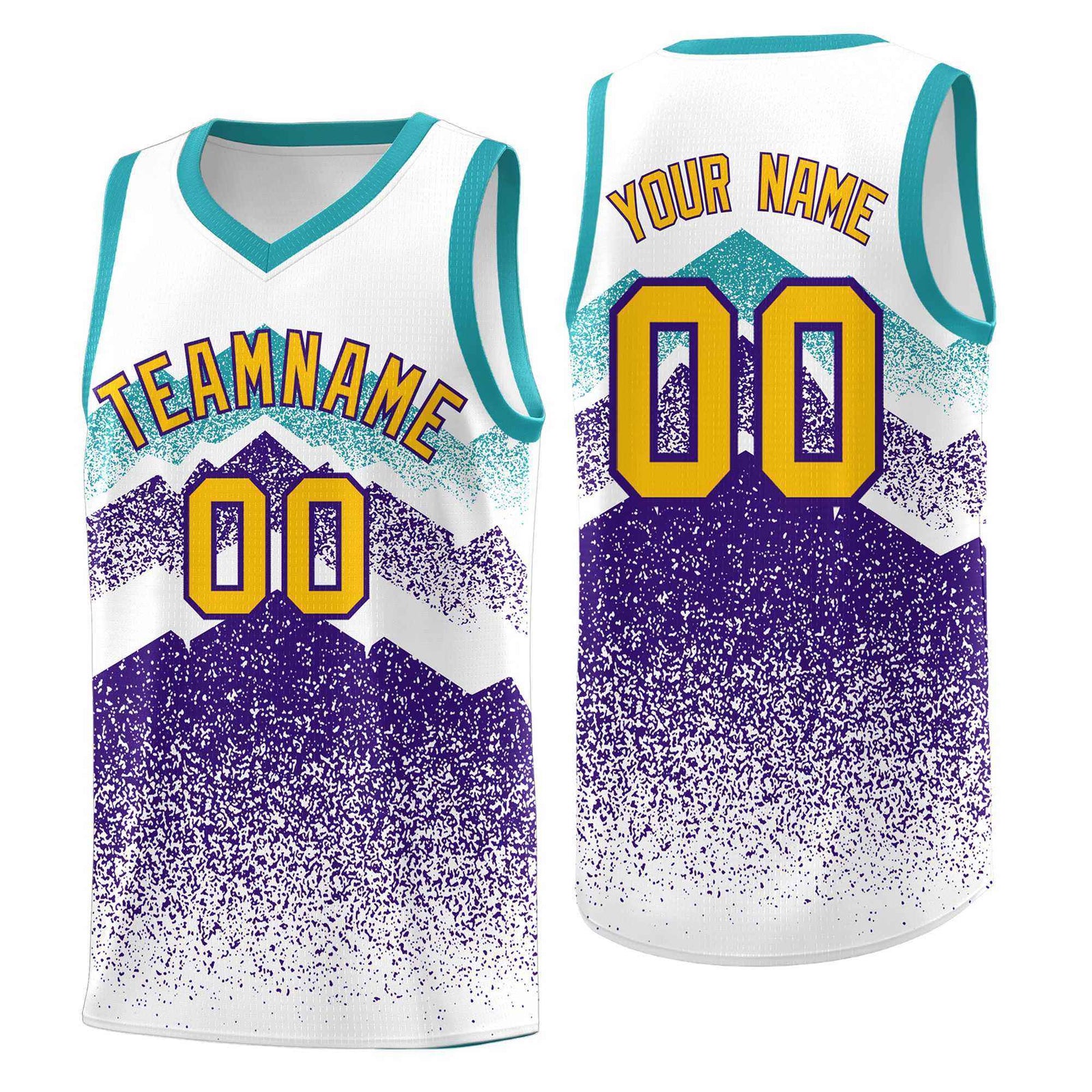 Custom Youth Basketball Jerseys White Purple Gradient Mountain Design Uniforms