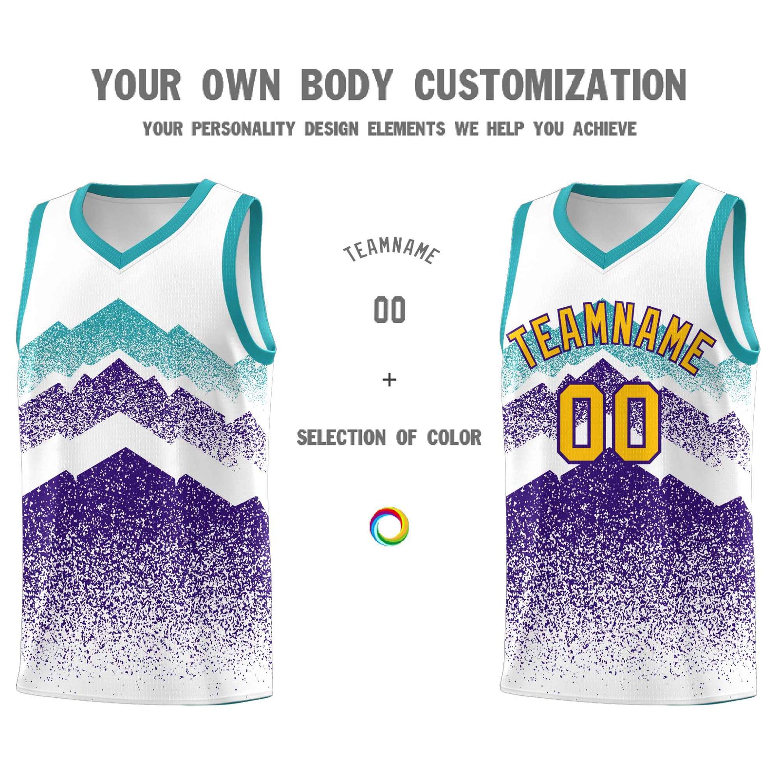 Custom Youth Basketball Jerseys White Purple Gradient Mountain Design Uniforms