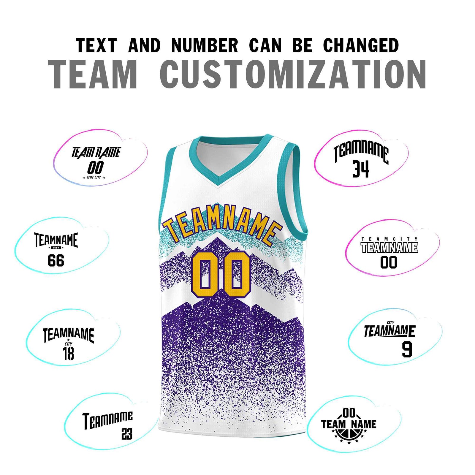 Custom Youth Basketball Jerseys White Purple Gradient Mountain Design Uniforms