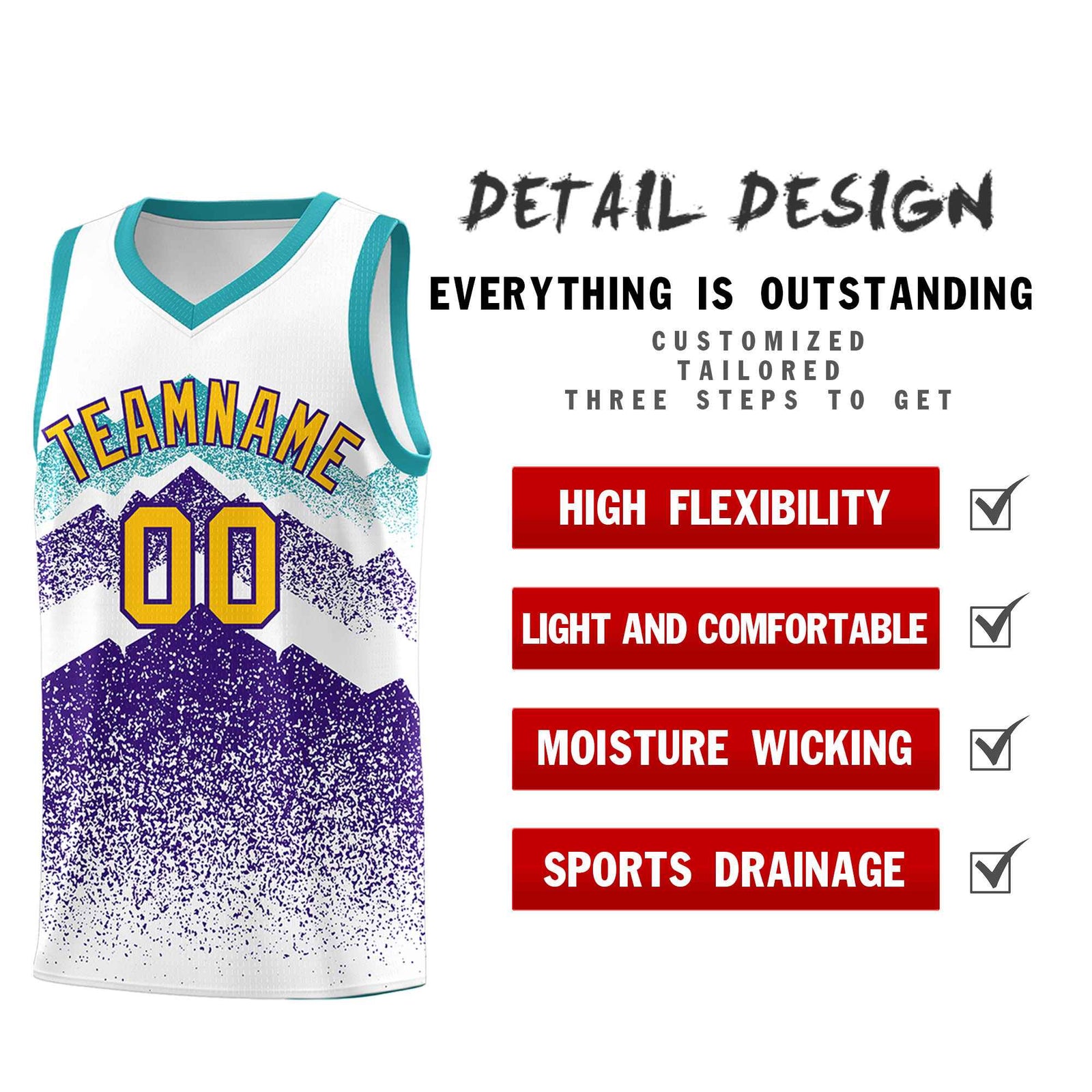 Custom Youth Basketball Jerseys White Purple Gradient Mountain Design Uniforms